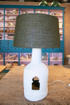 1970s Pair of Spanish Ceramic Table Lamps Painted in Chalk White