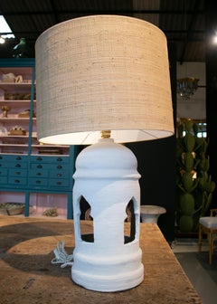 1970s Pair of Spanish Ceramic Table Lamps Painted in Chalk White