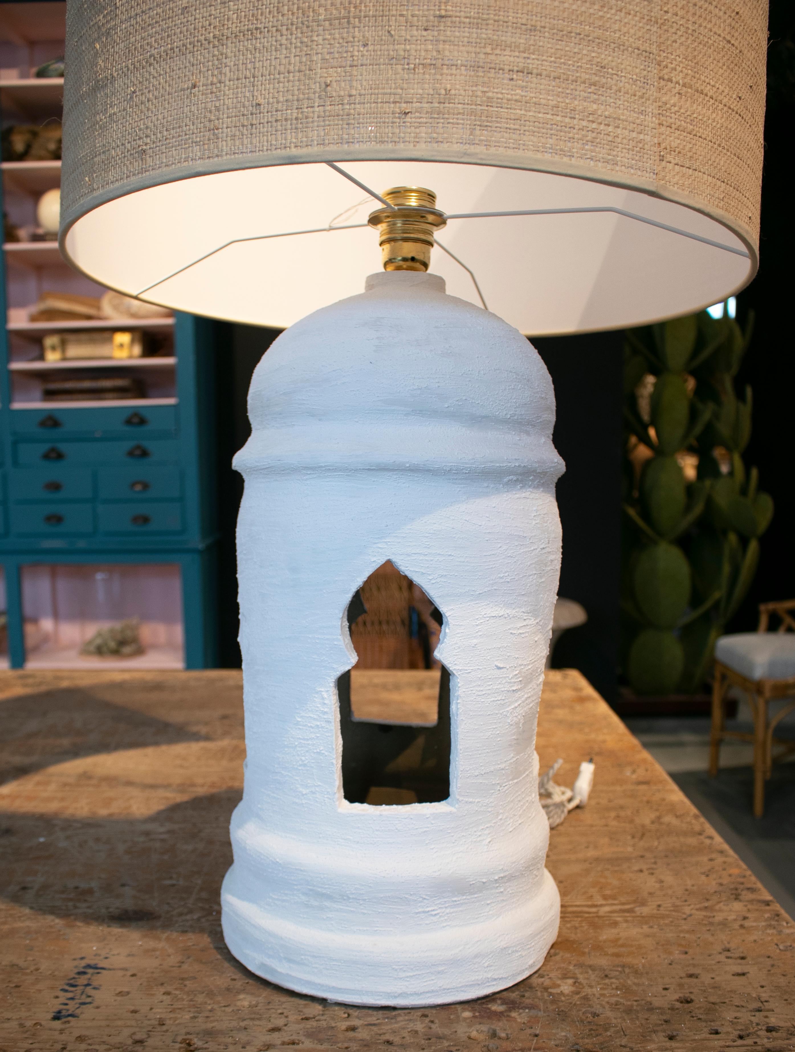 1970s Pair of Spanish Ceramic Table Lamps Painted in Chalk White For Sale 1