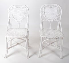 1970s Pair of Spanish Handmade White Wicker Wooden Chairs