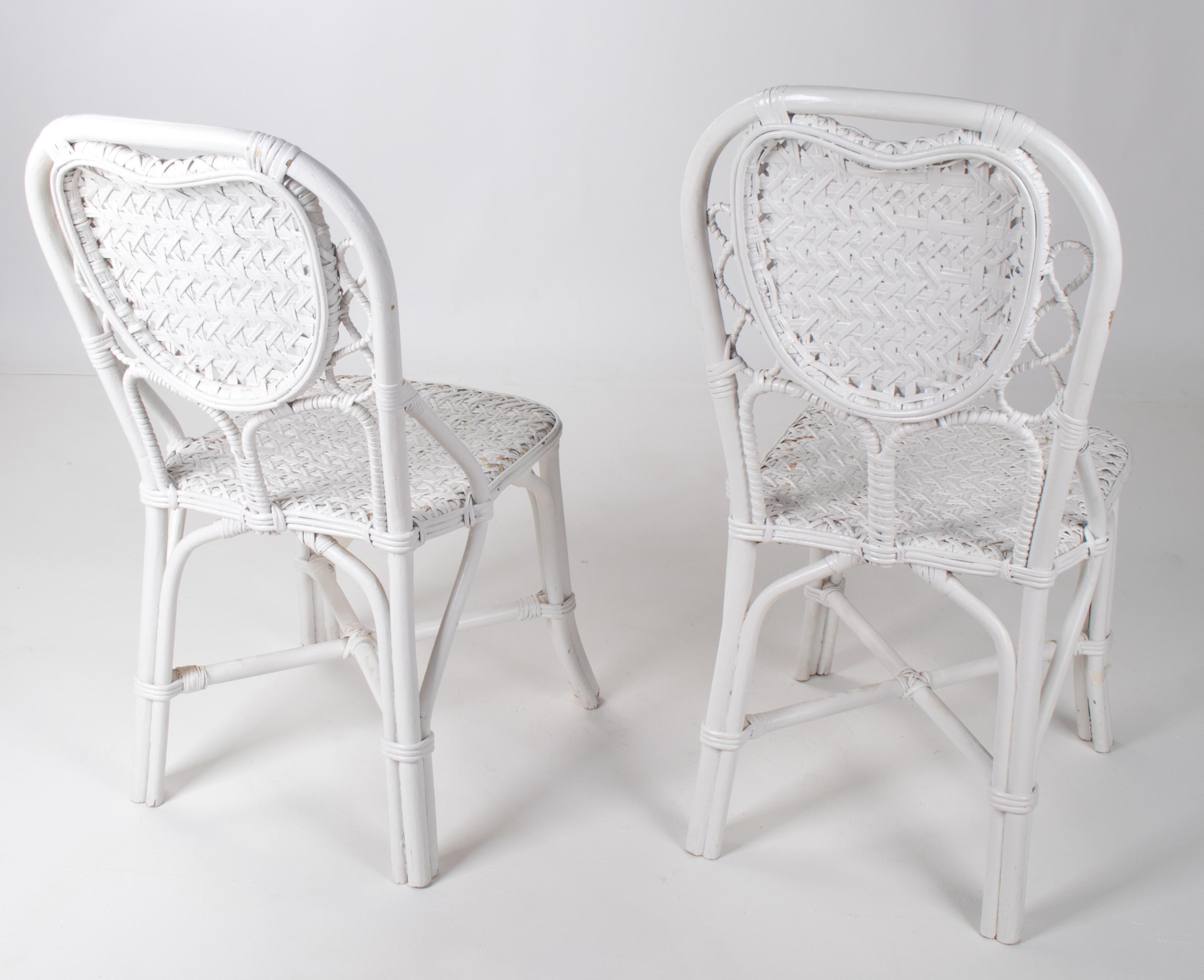 1970s Pair of Spanish Handmade White Wicker Wooden Chairs For Sale 1