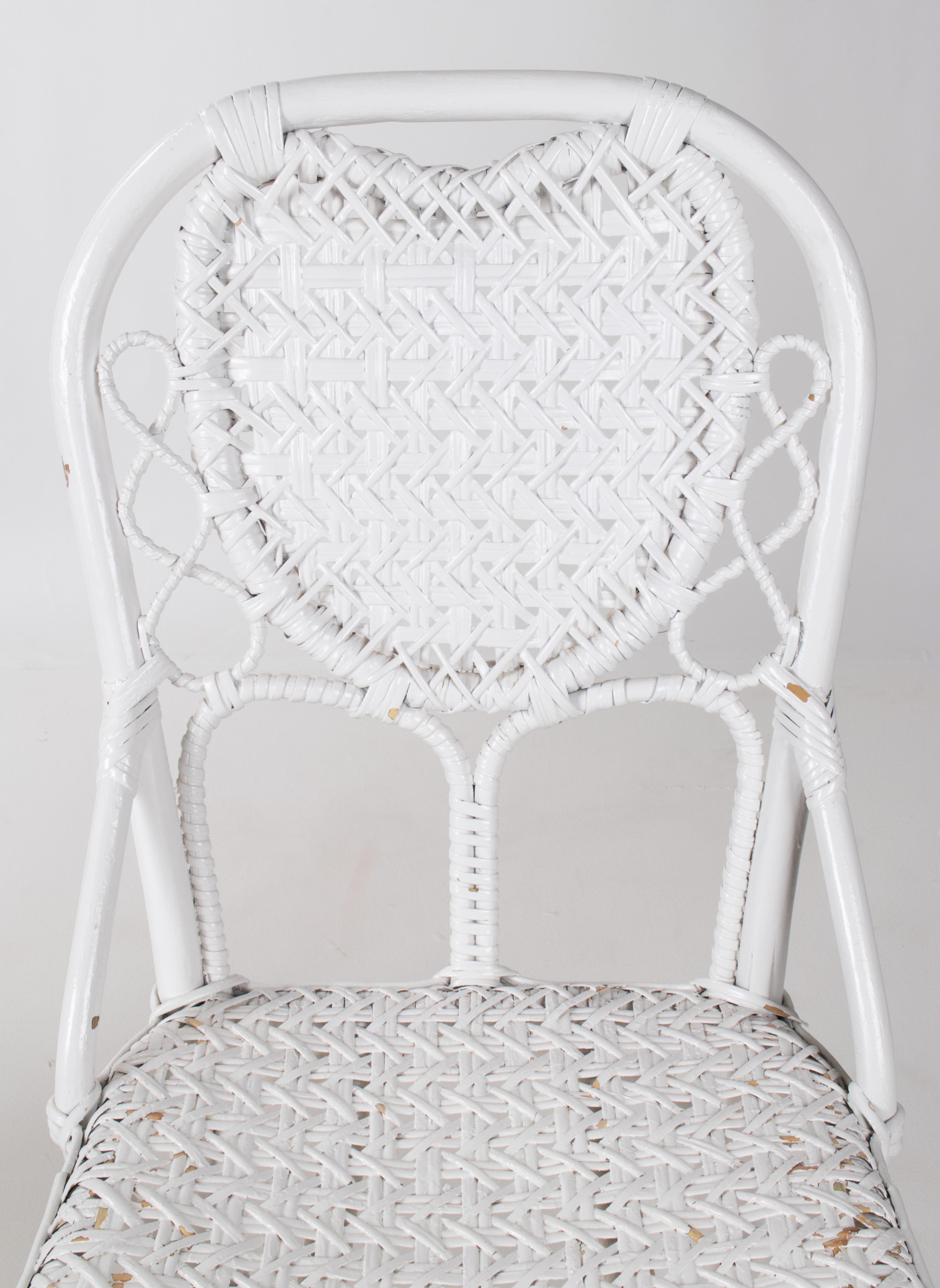 1970s Pair of Spanish Handmade White Wicker Wooden Chairs For Sale 2