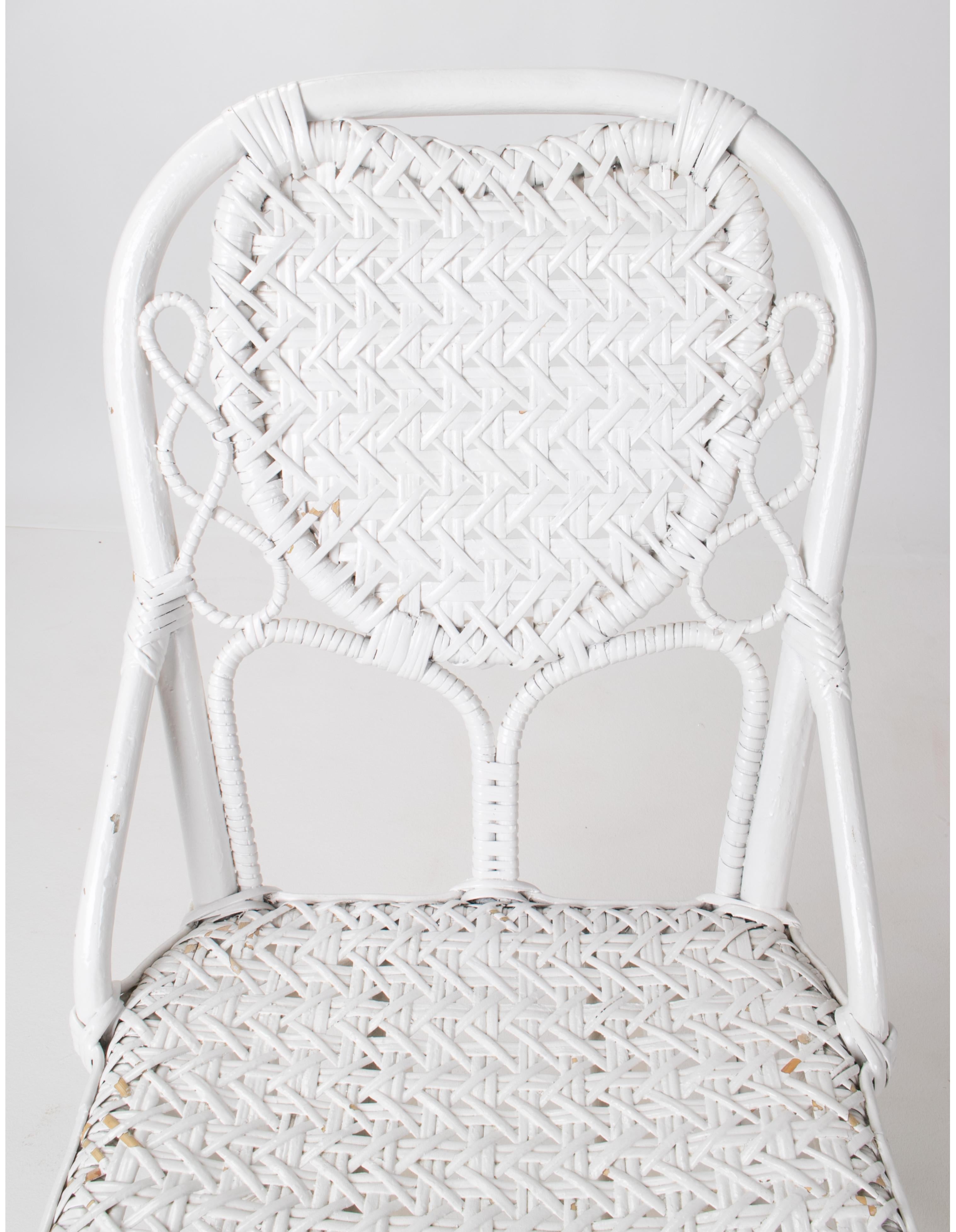 1970s Pair of Spanish Handmade White Wicker Wooden Chairs For Sale 3