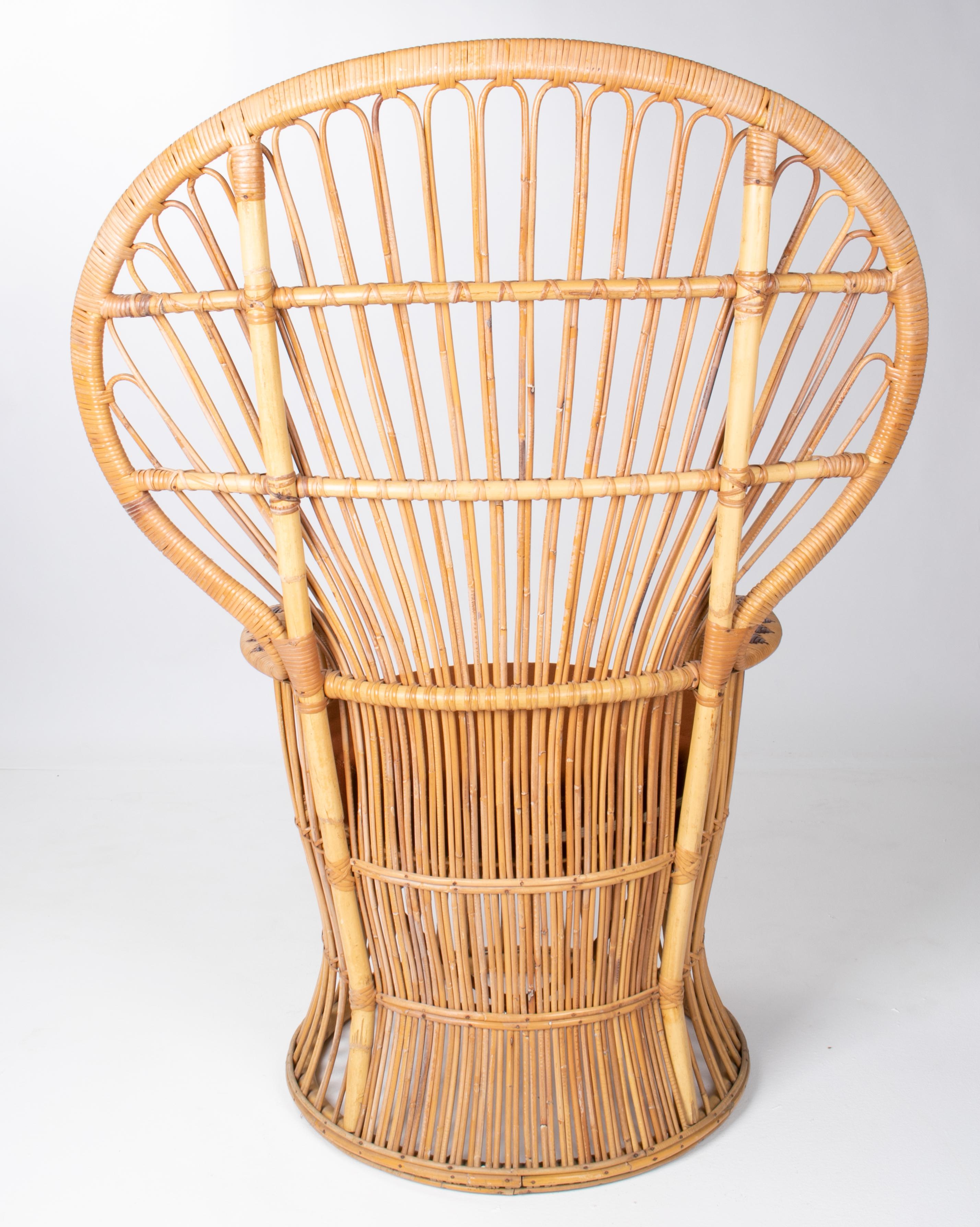 Late 20th Century 1970s Pair of Spanish Handmade Wicker and Bamboo Armchairs For Sale