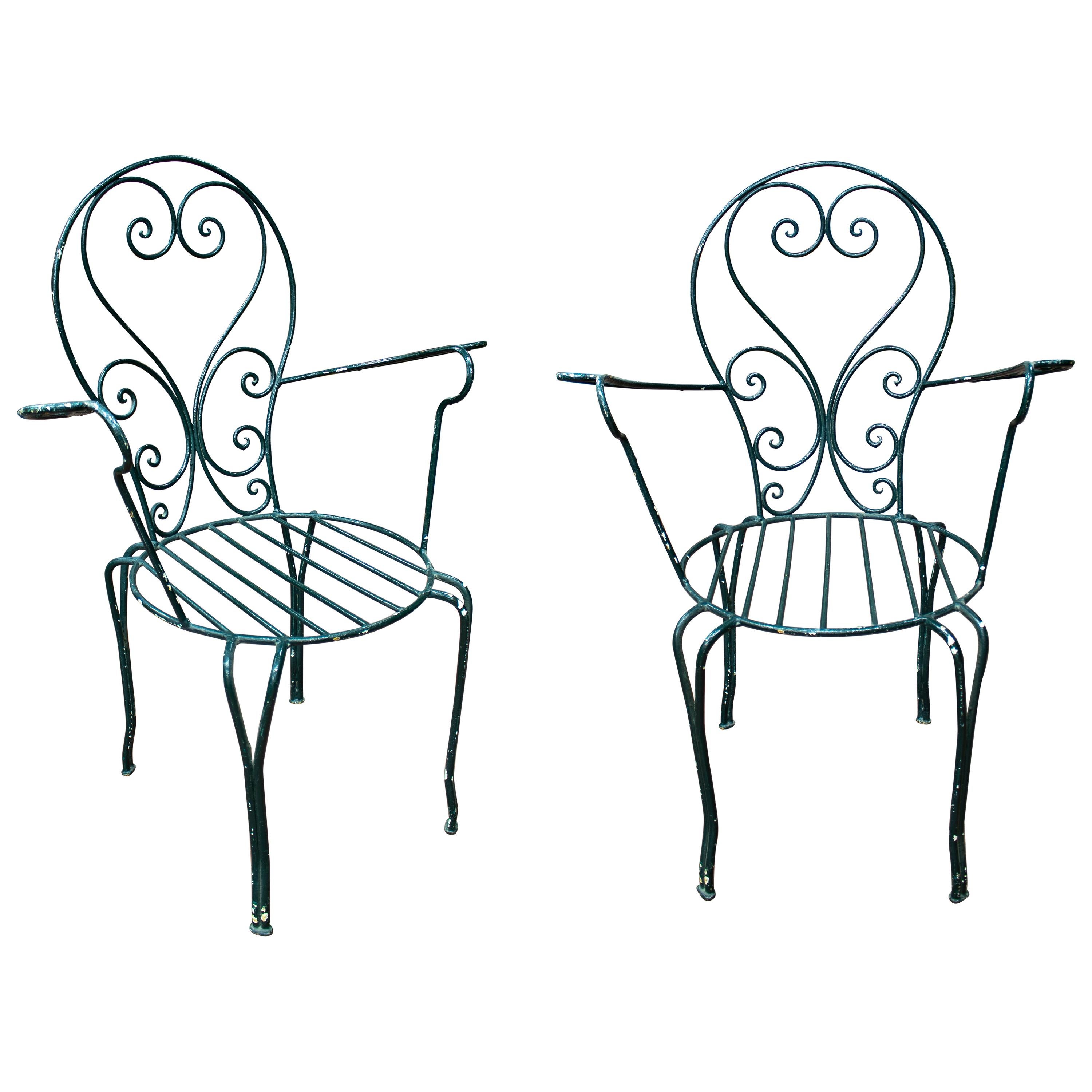 1970s Pair of Spanish Iron Garden Armchairs For Sale
