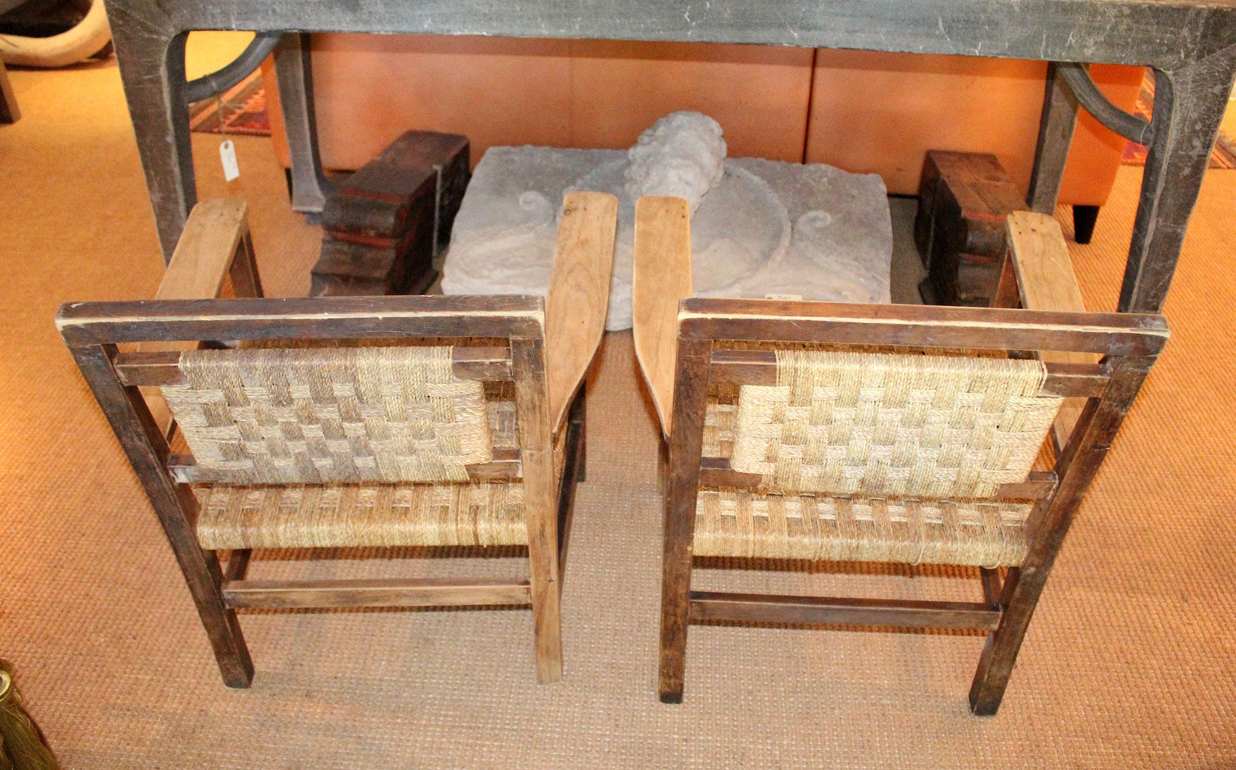 1970s Pair of Spanish Laced Wicker Wooden Armchairs (Korbweide)