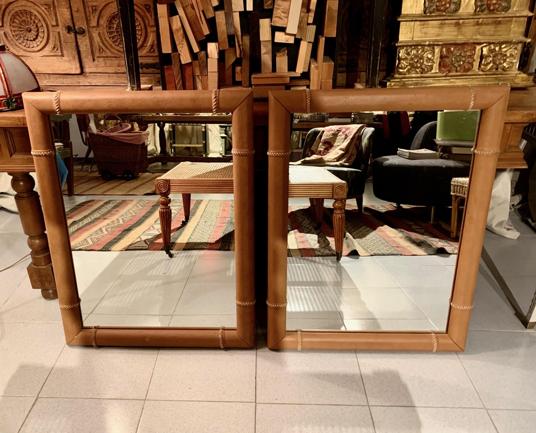 1970s Pair of Spanish Leather Frame Mirrors 7