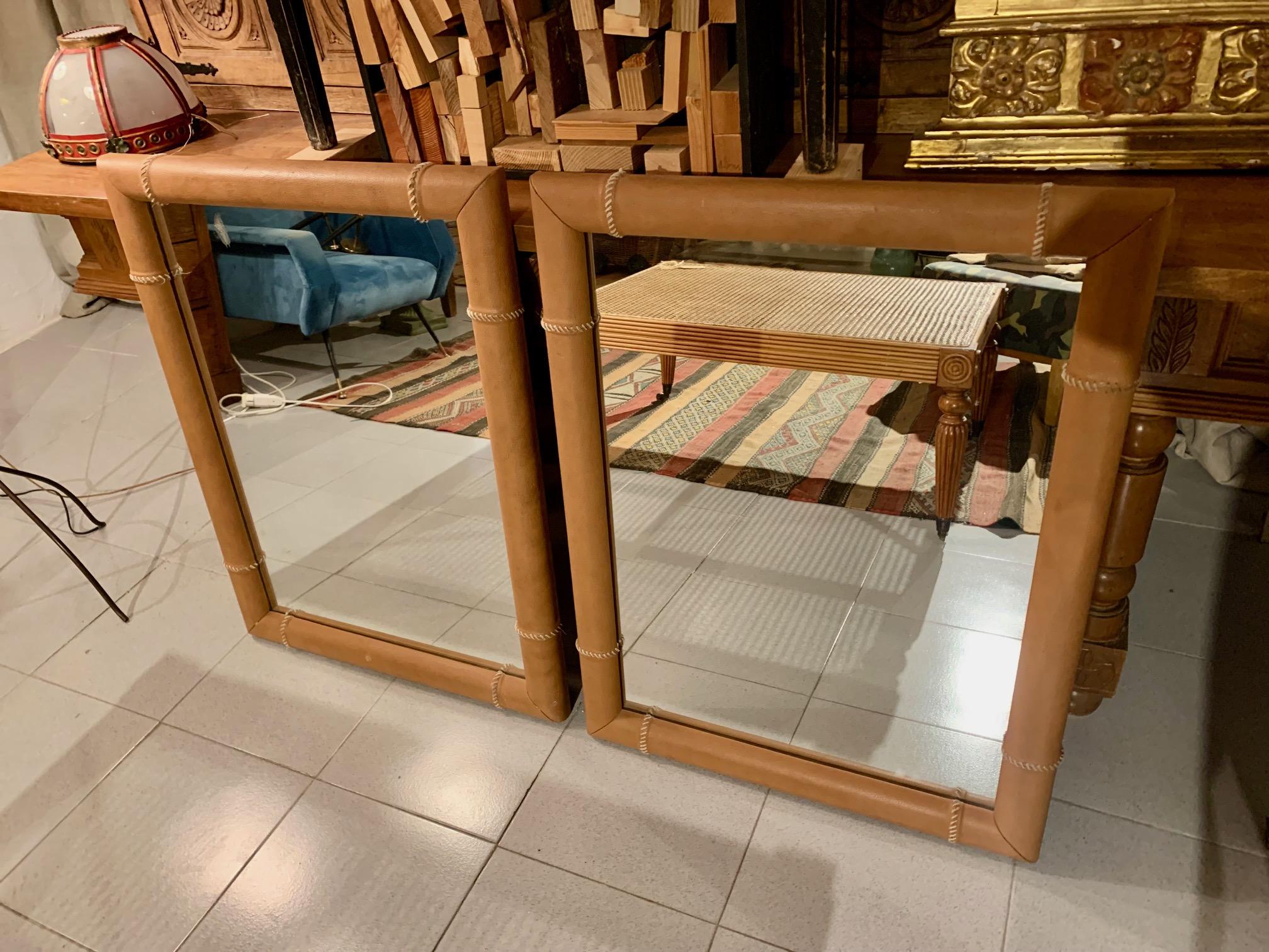 1970s Pair of Spanish Leather Frame Mirrors 9
