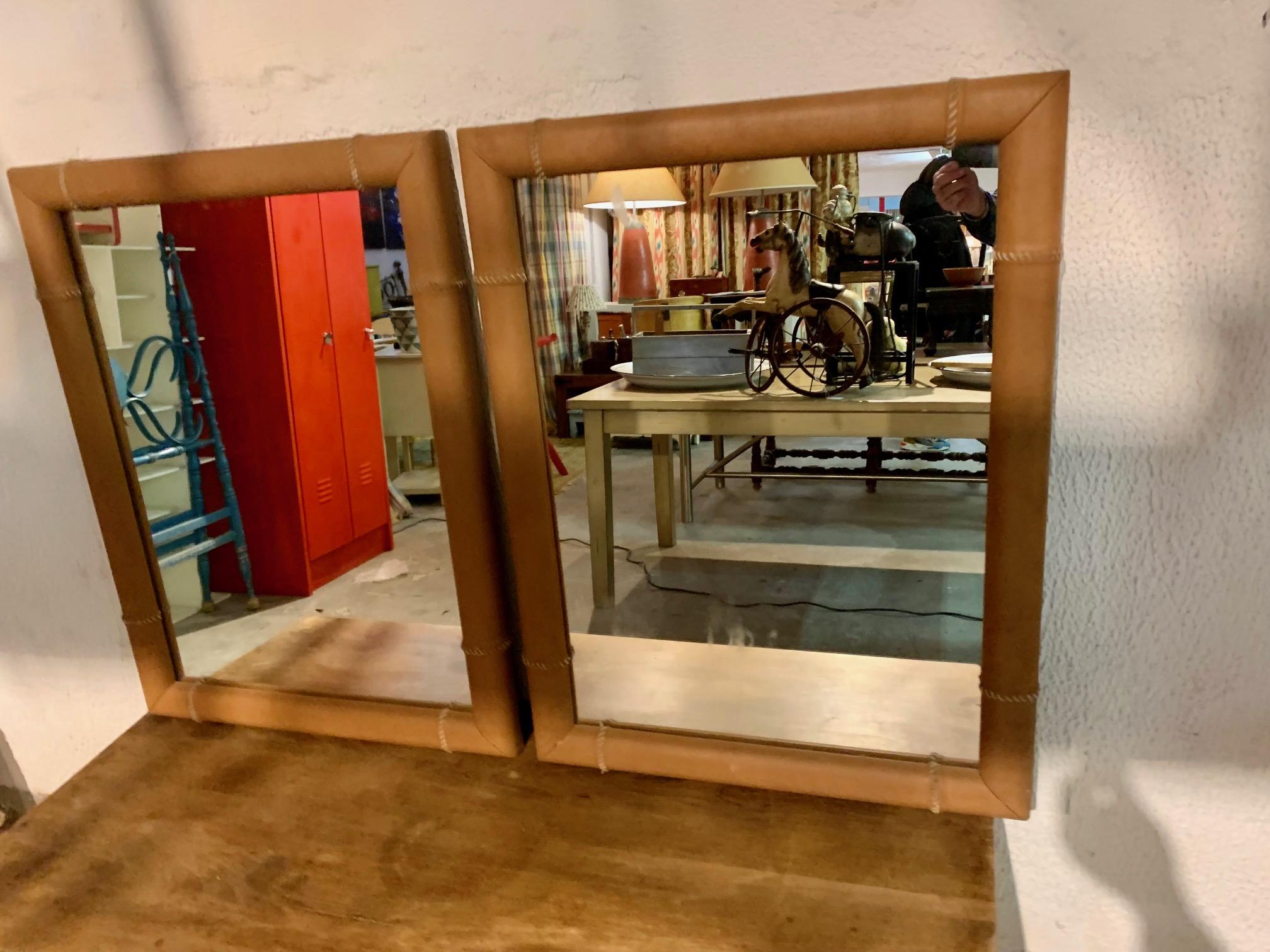 1970s Pair of Spanish Leather Frame Mirrors 4