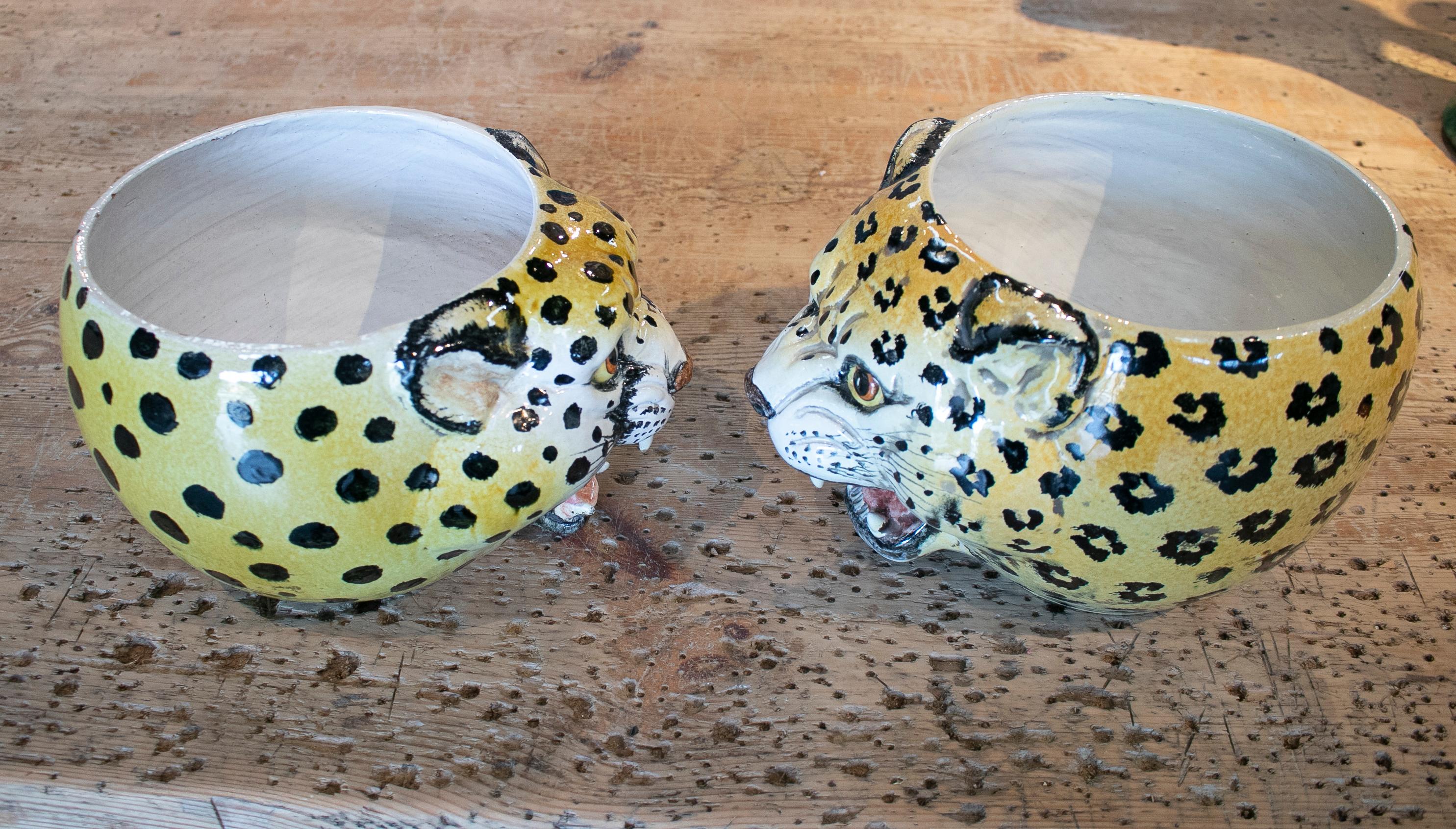 20th Century 1970s Pair of Spanish Leopard Glazed Ceramic Vases