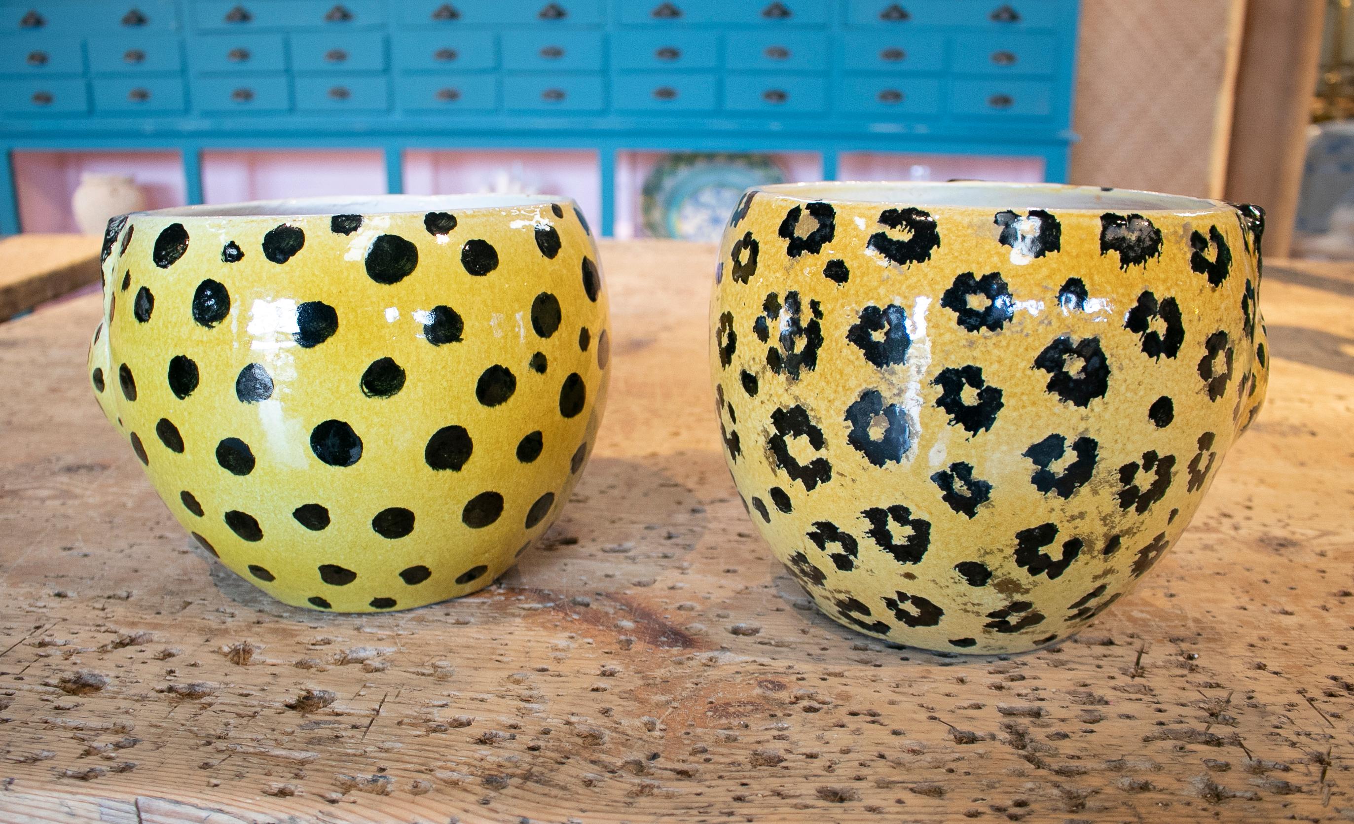 1970s Pair of Spanish Leopard Glazed Ceramic Vases 1