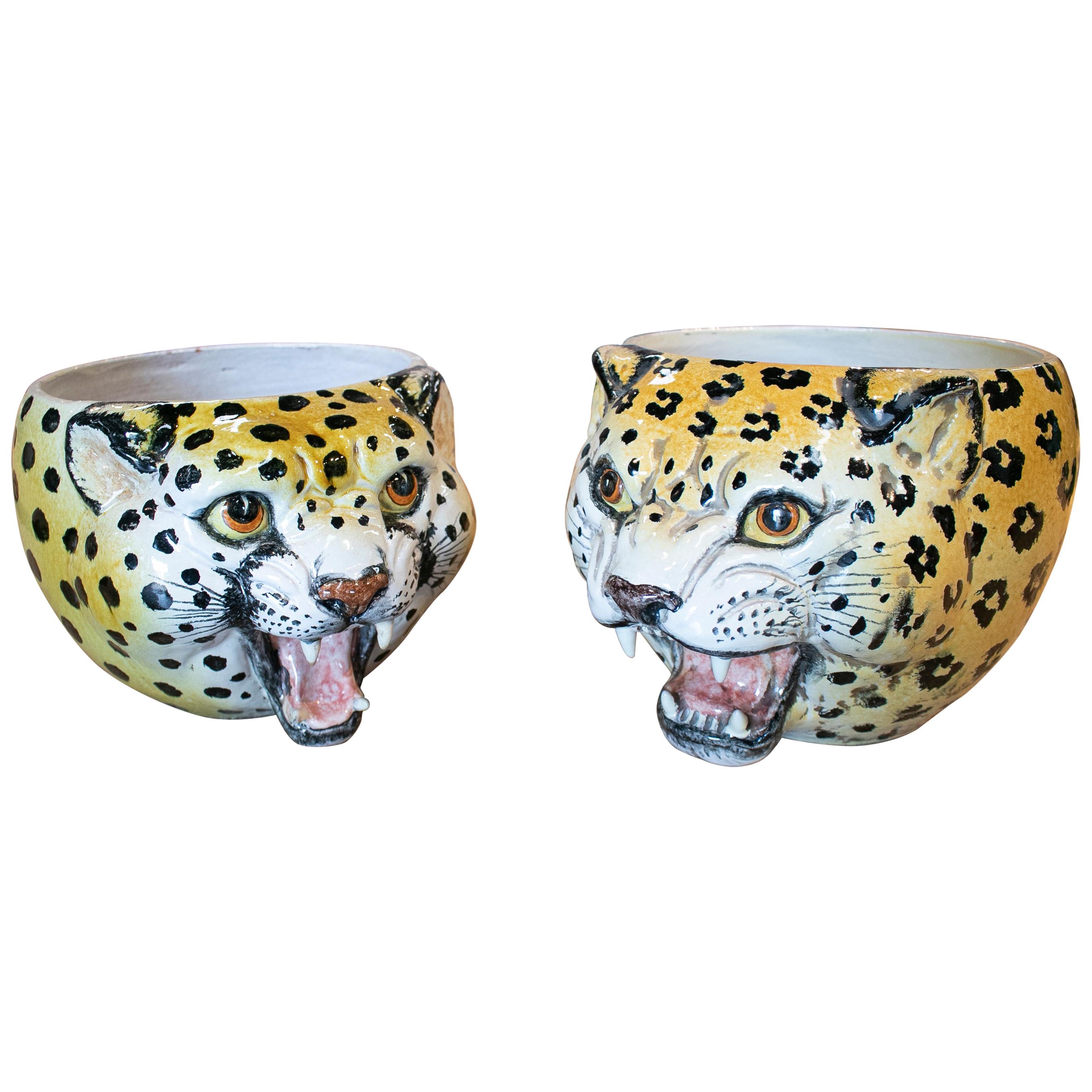 1970s Pair of Spanish Leopard Glazed Ceramic Vases