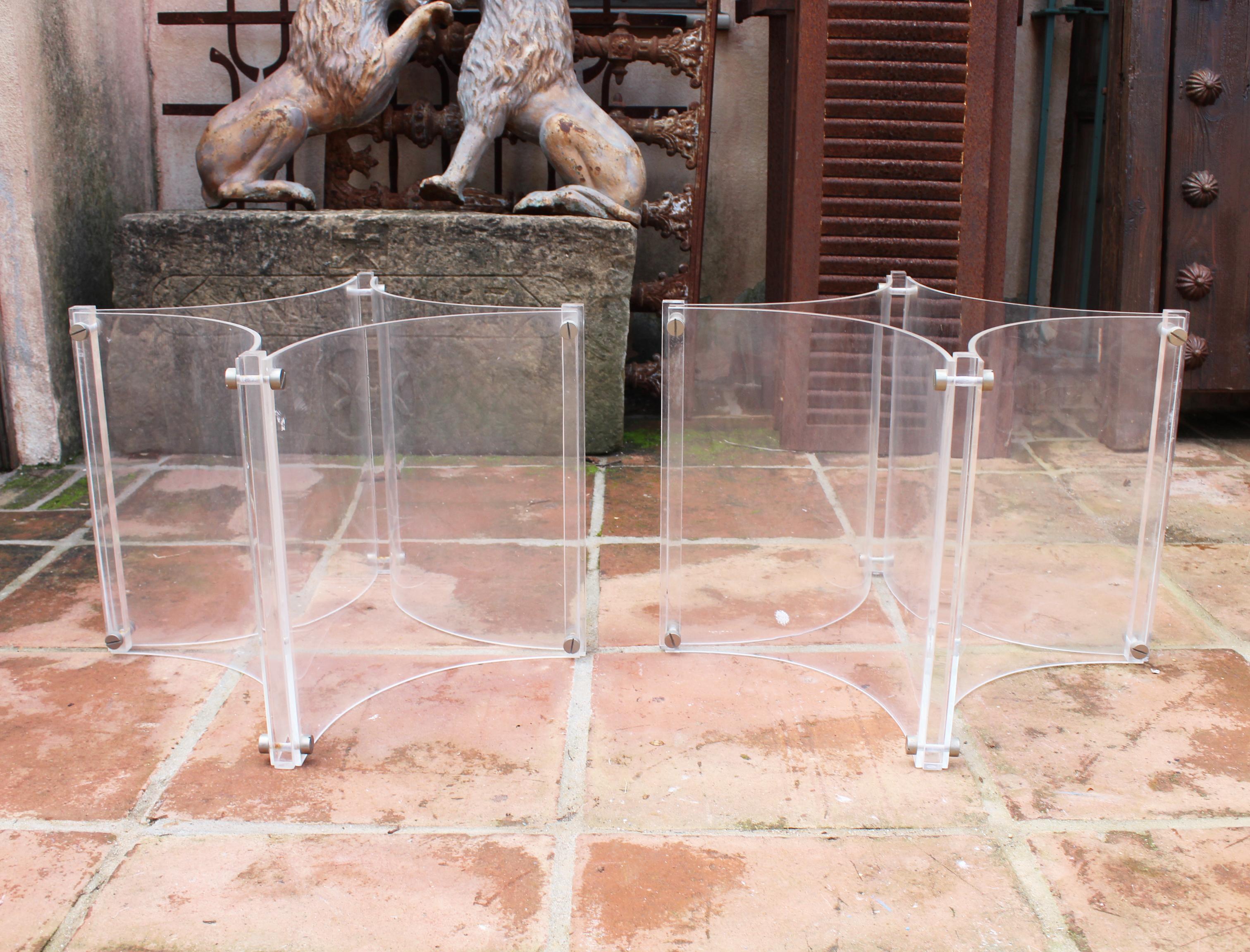1970s pair of Spanish methacrylate plexiglass table bases.