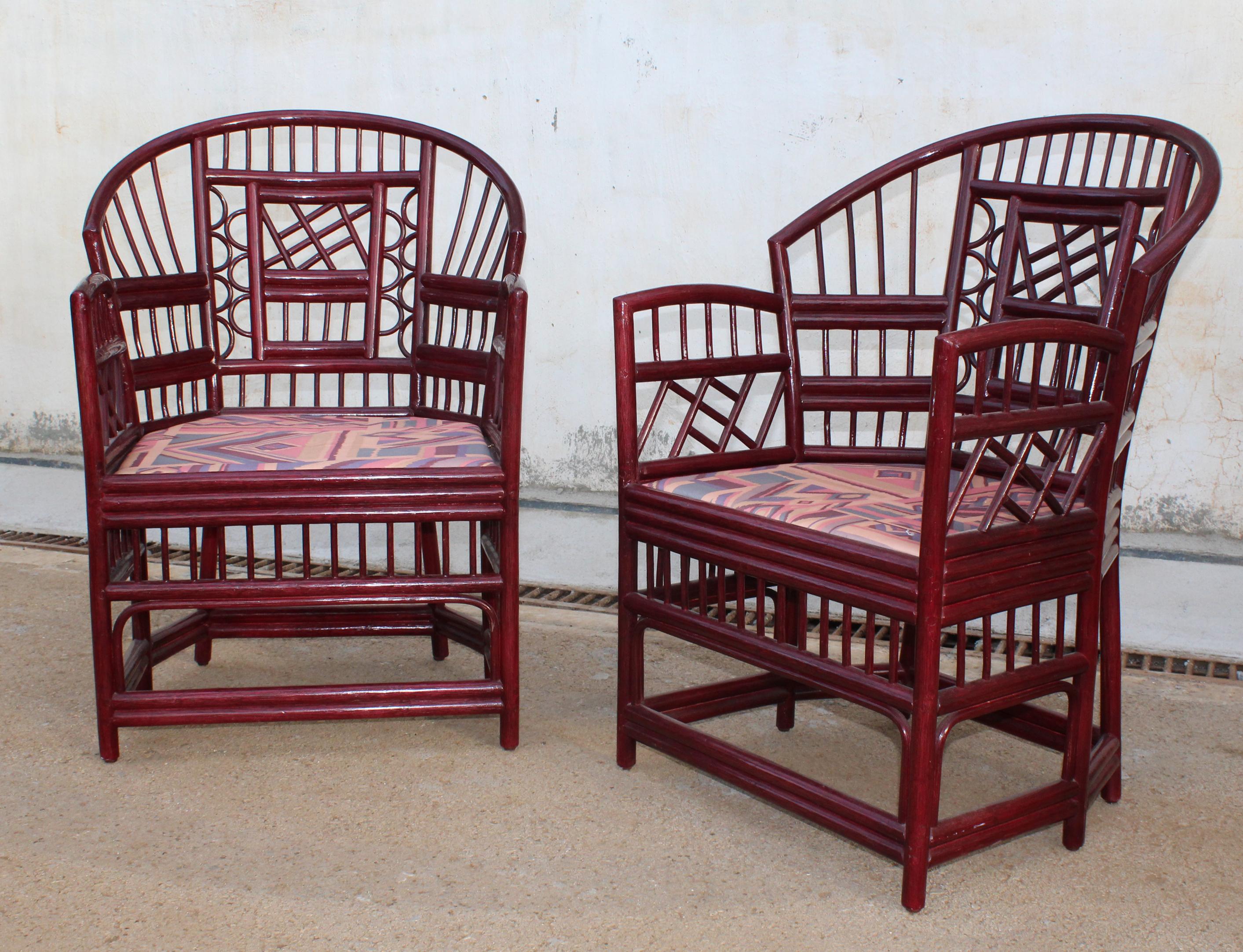 1970s Pair of Spanish Orientalist Style Wood Imitating Cane Bamboo Armchairs In Good Condition In Marbella, ES