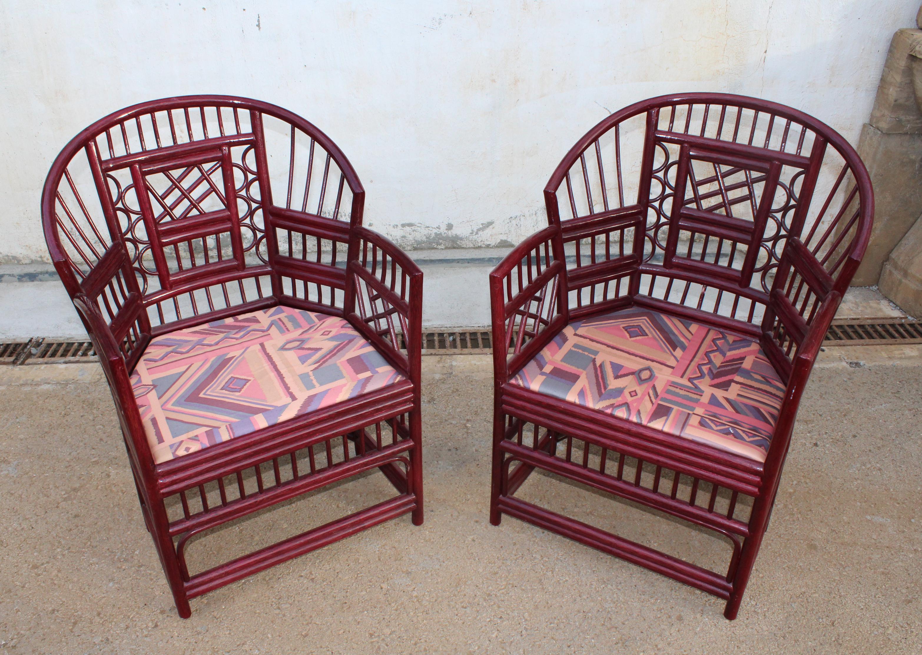 1970s Pair of Spanish Orientalist Style Wood Imitating Cane Bamboo Armchairs im Zustand „Gut“ in Marbella, ES