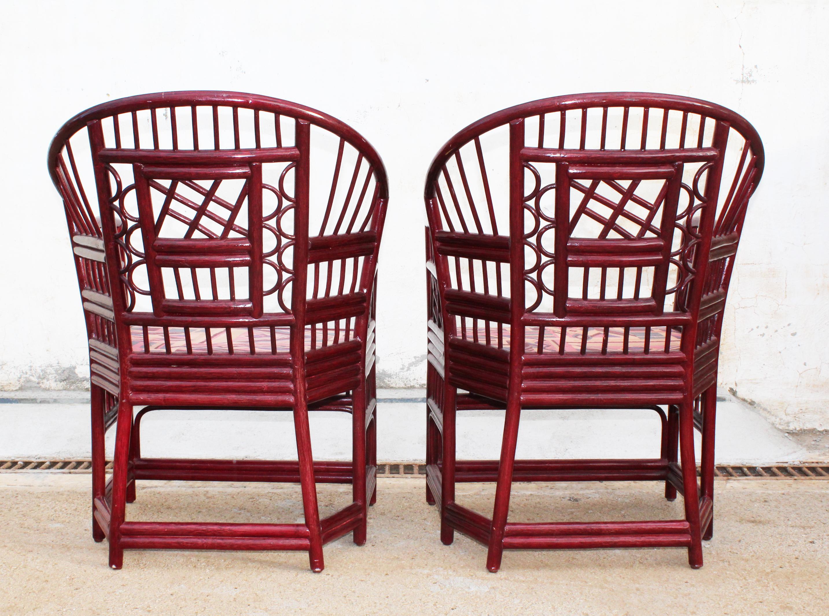 1970s Pair of Spanish Orientalist Style Wood Imitating Cane Bamboo Armchairs 1