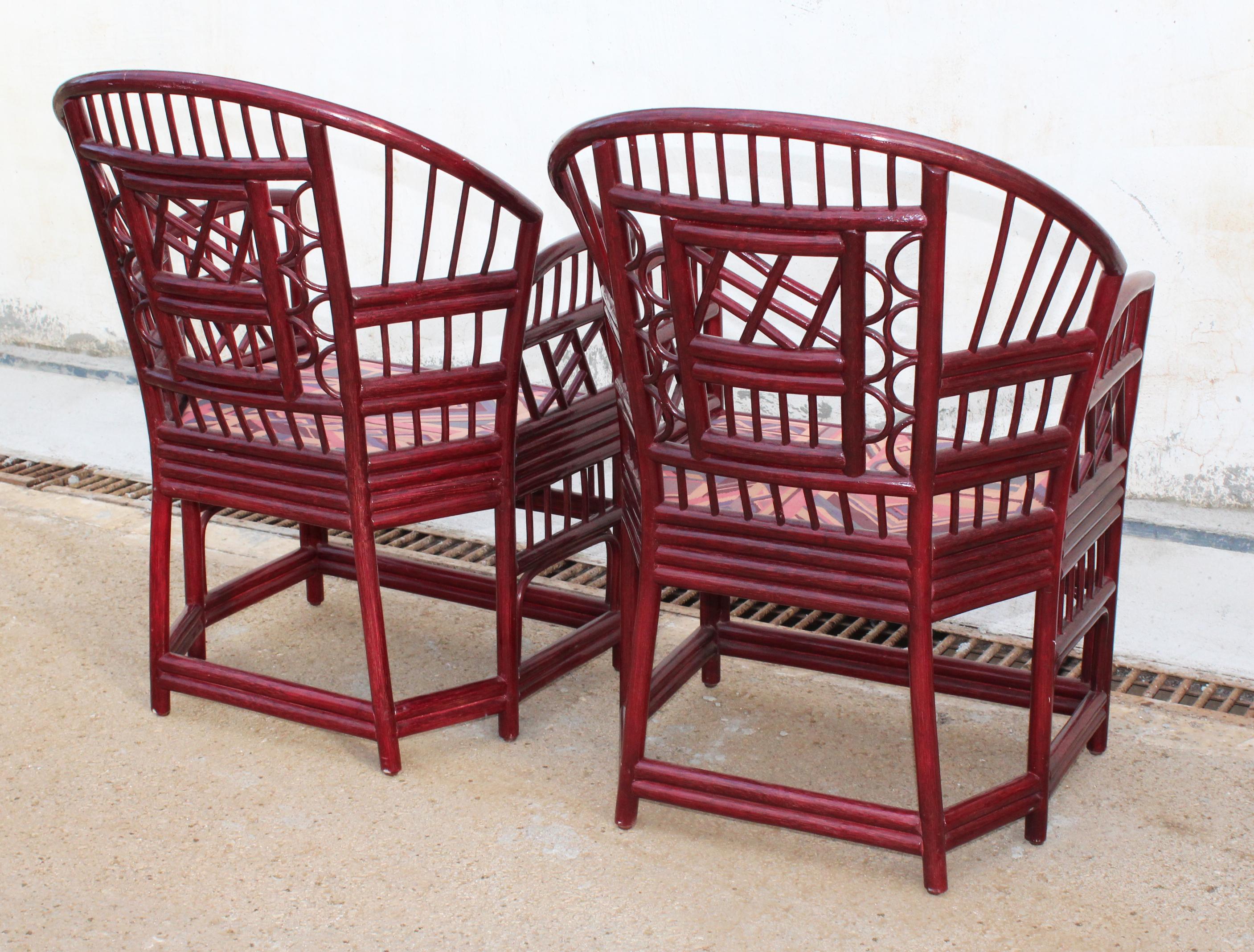 1970s Pair of Spanish Orientalist Style Wood Imitating Cane Bamboo Armchairs (Bambus)