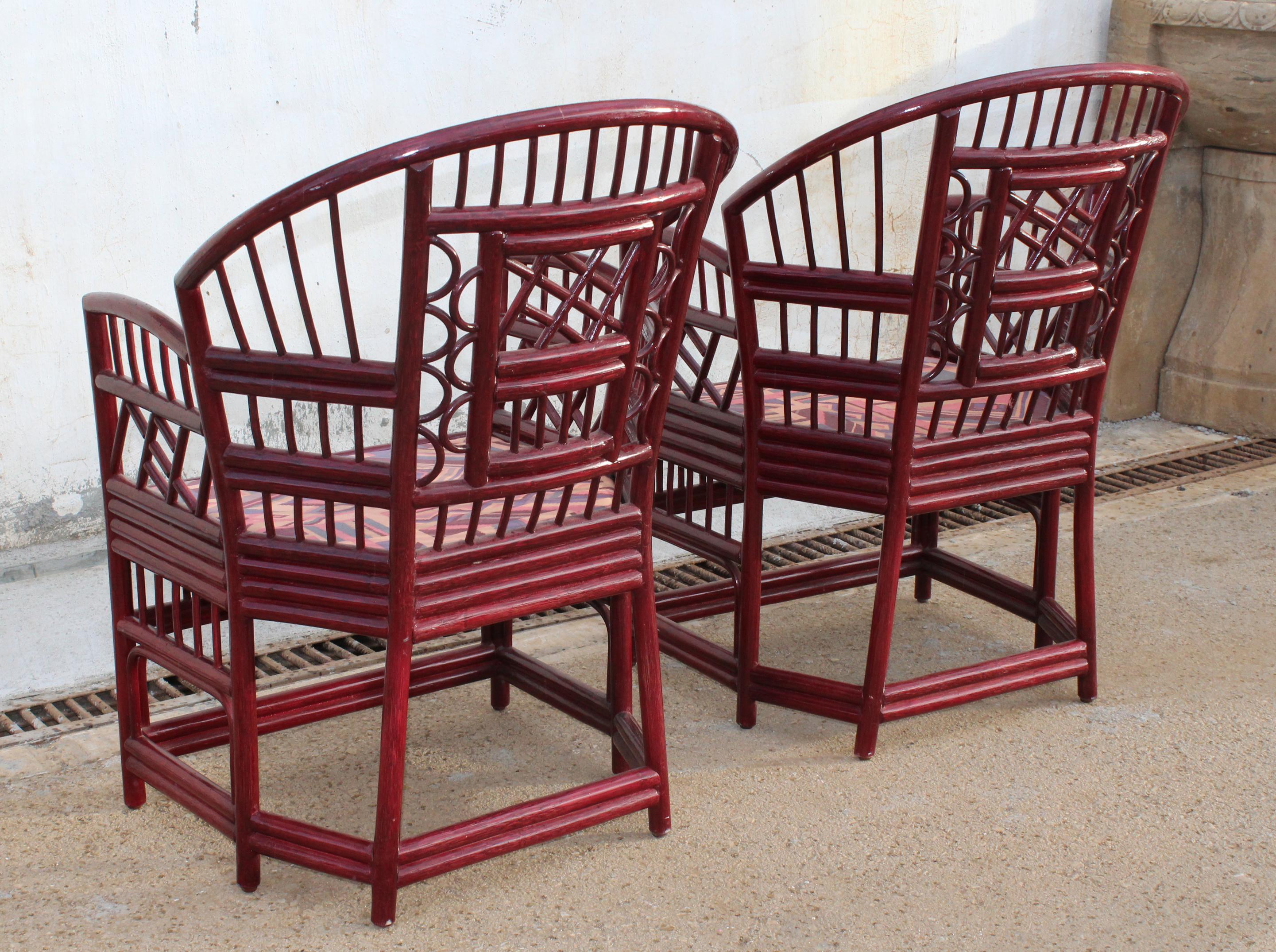 1970s Pair of Spanish Orientalist Style Wood Imitating Cane Bamboo Armchairs 3