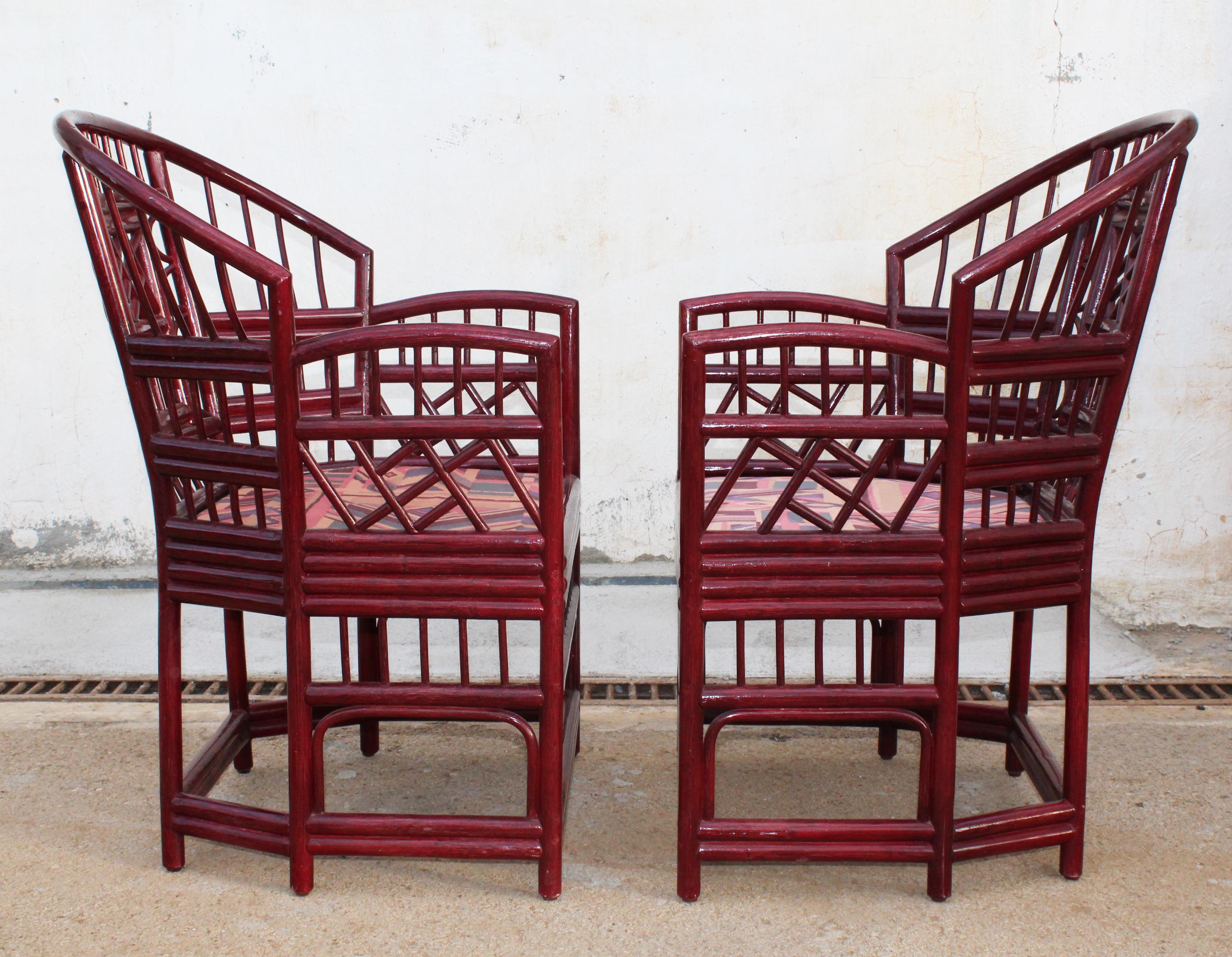 1970s Pair of Spanish Orientalist Style Wood Imitating Cane Bamboo Armchairs 2