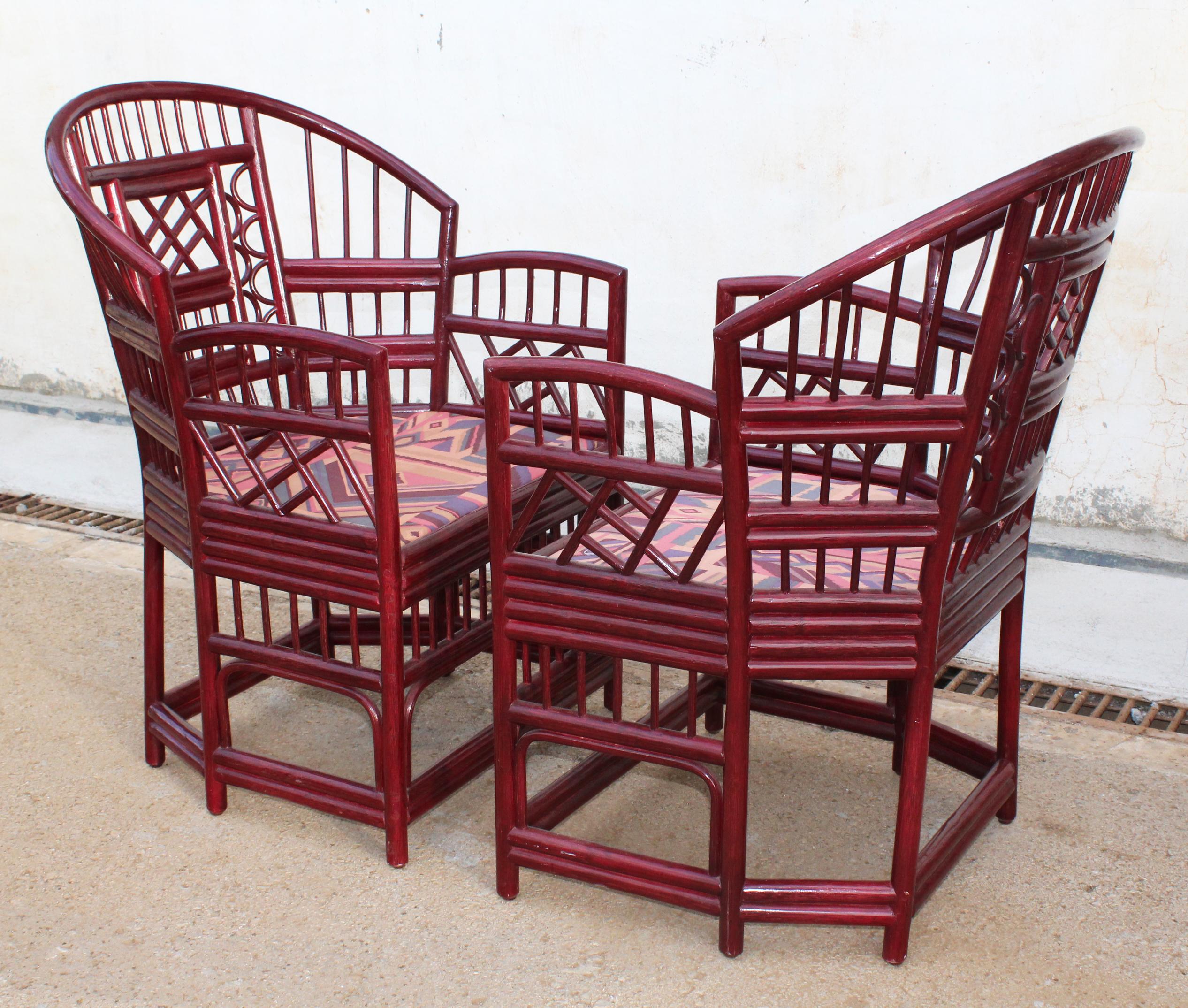 1970s Pair of Spanish Orientalist Style Wood Imitating Cane Bamboo Armchairs 5
