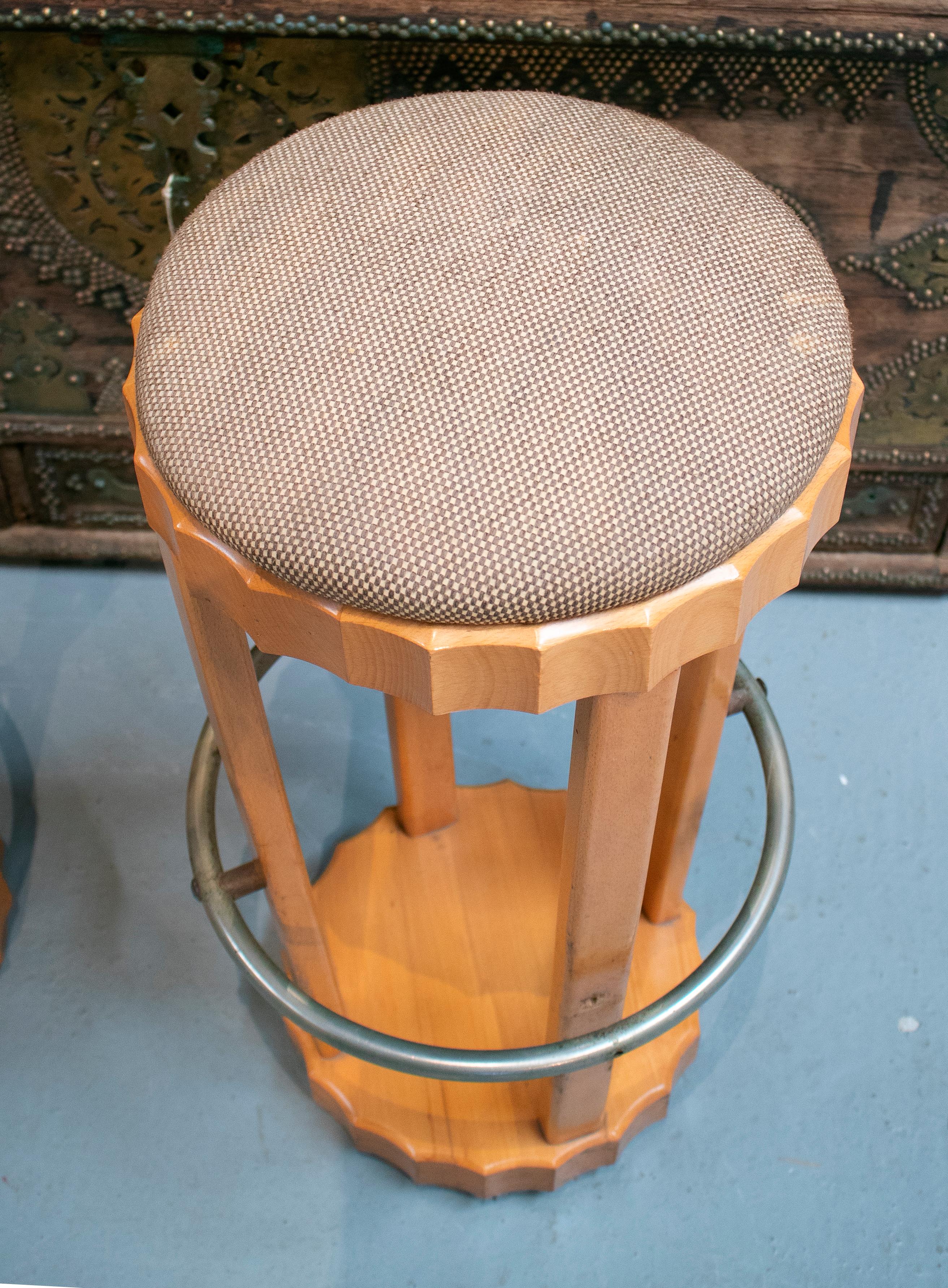 1970s Pair of Spanish Stools with Aluminium Foot Rests For Sale 1