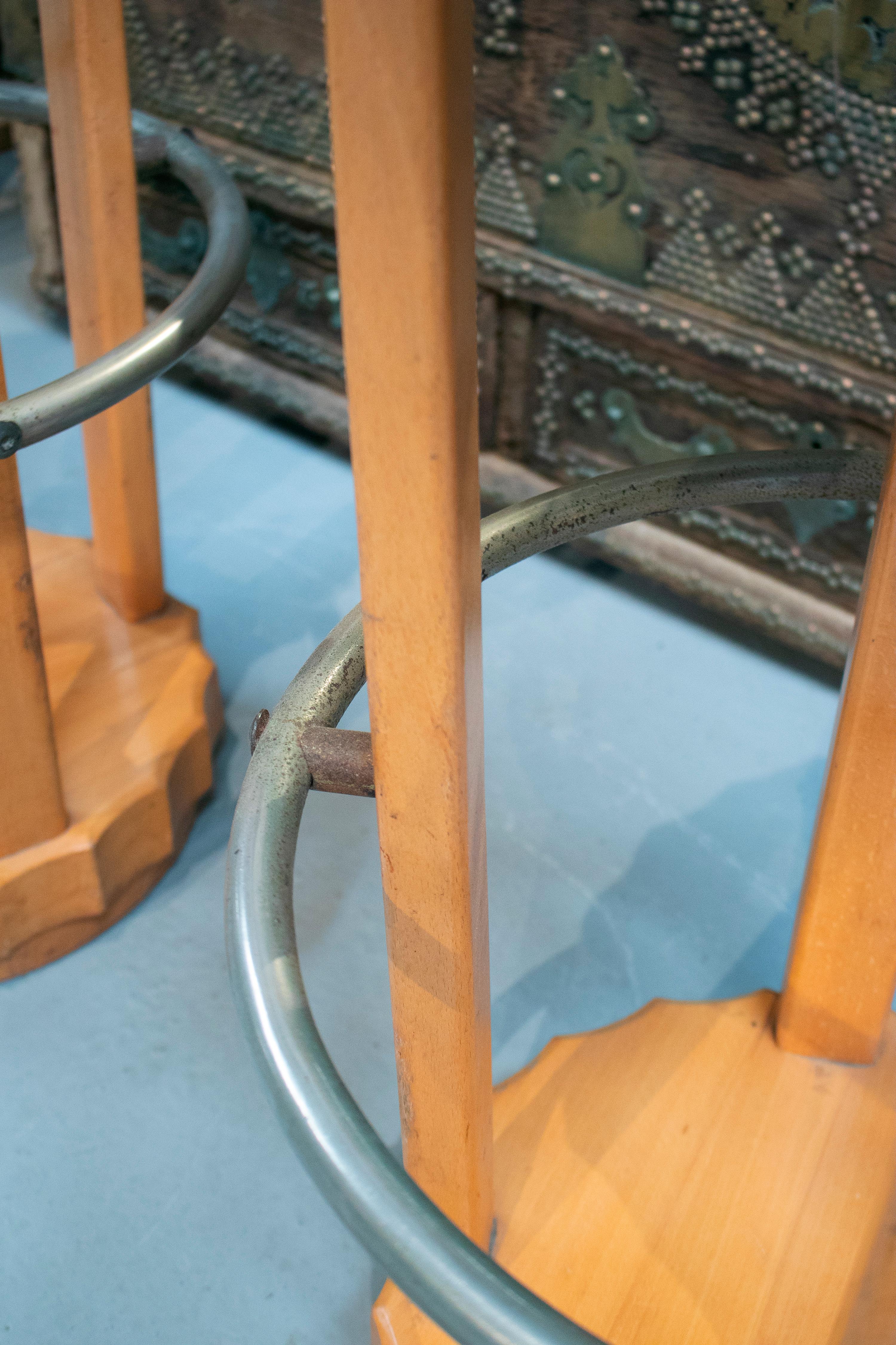 1970s Pair of Spanish Stools with Aluminium Foot Rests For Sale 2