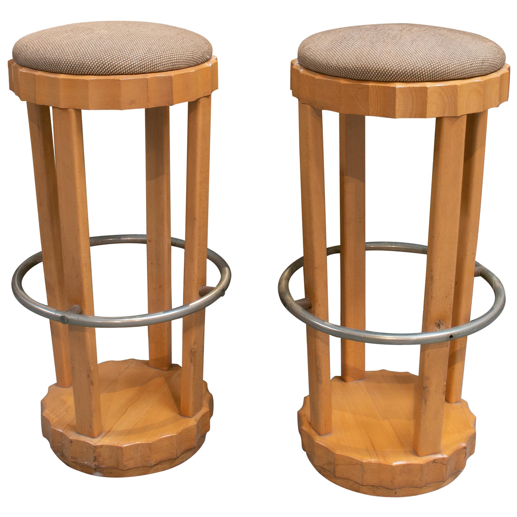 1970s Pair of Spanish Stools with Aluminium Foot Rests For Sale