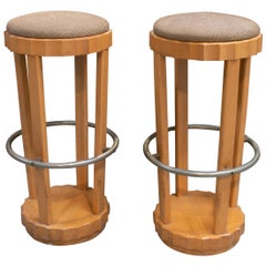 Vintage 1970s Pair of Spanish Stools with Aluminium Foot Rests