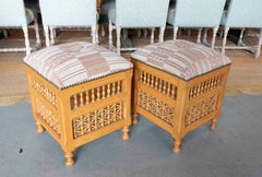 1970s Pair of Spanish Stools with Bobbin Turned and New Upholstery
