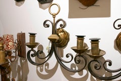 1970s Pair of Spanish Wall Sconces in Wrought Iron and Brass