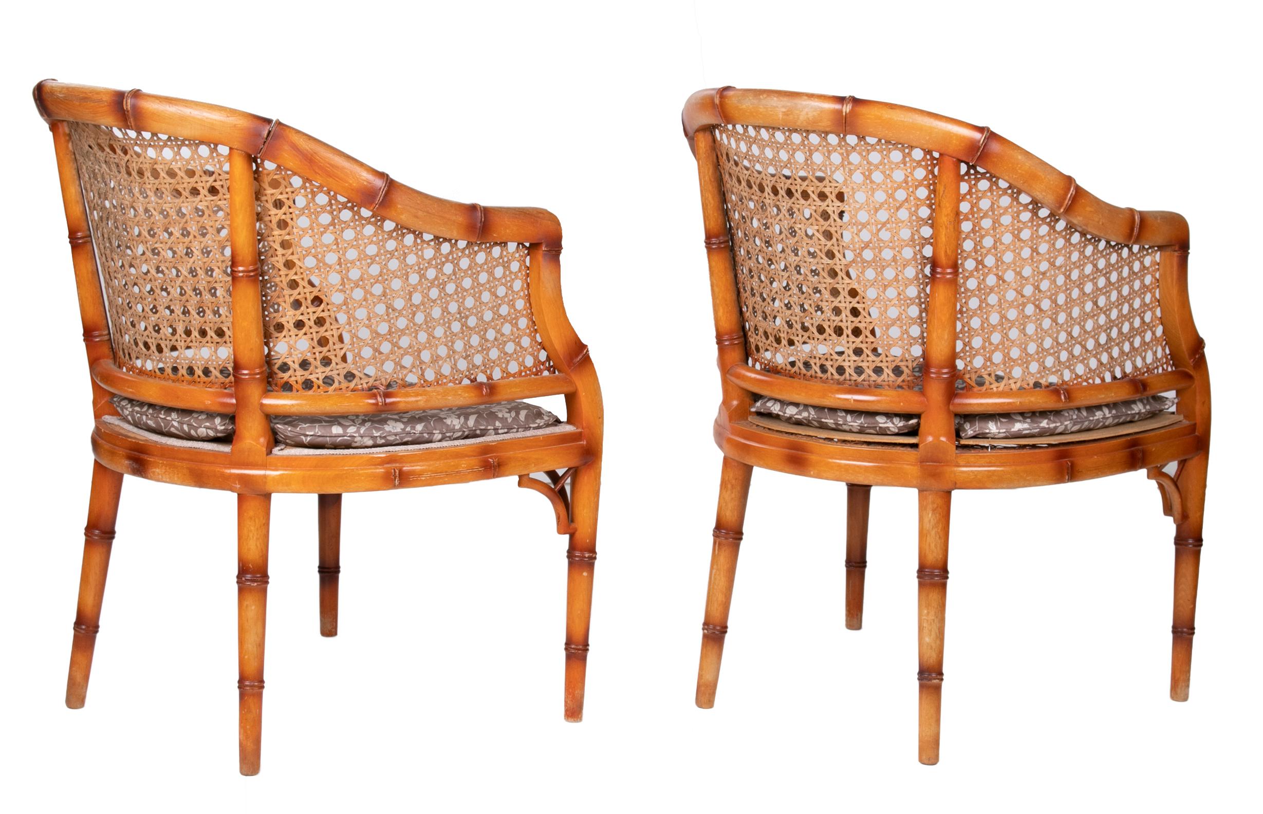 20th Century 1970s Pair of Spanish Wooden Armchairs Imitating Bamboo