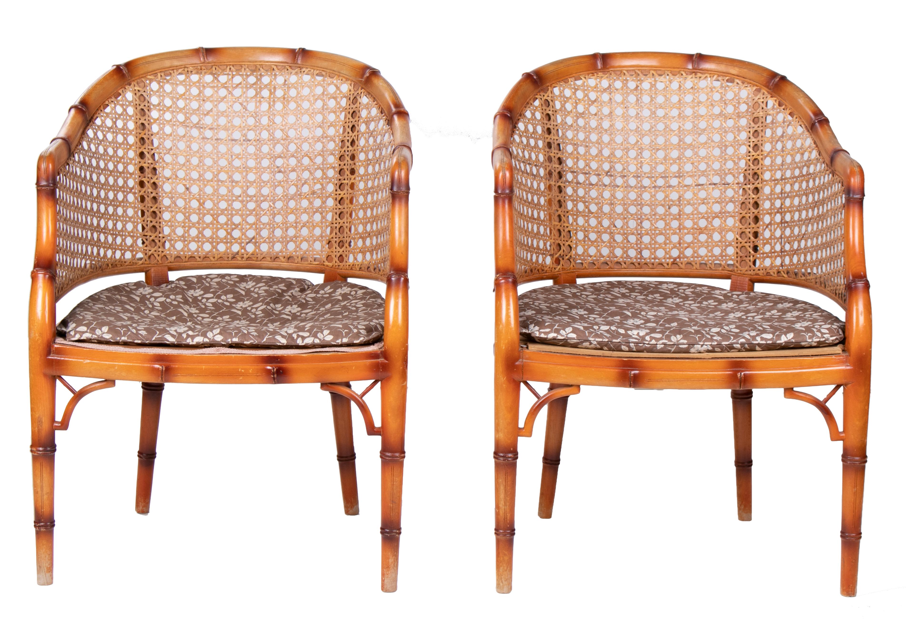 1970s Pair of Spanish Wooden Armchairs Imitating Bamboo 1