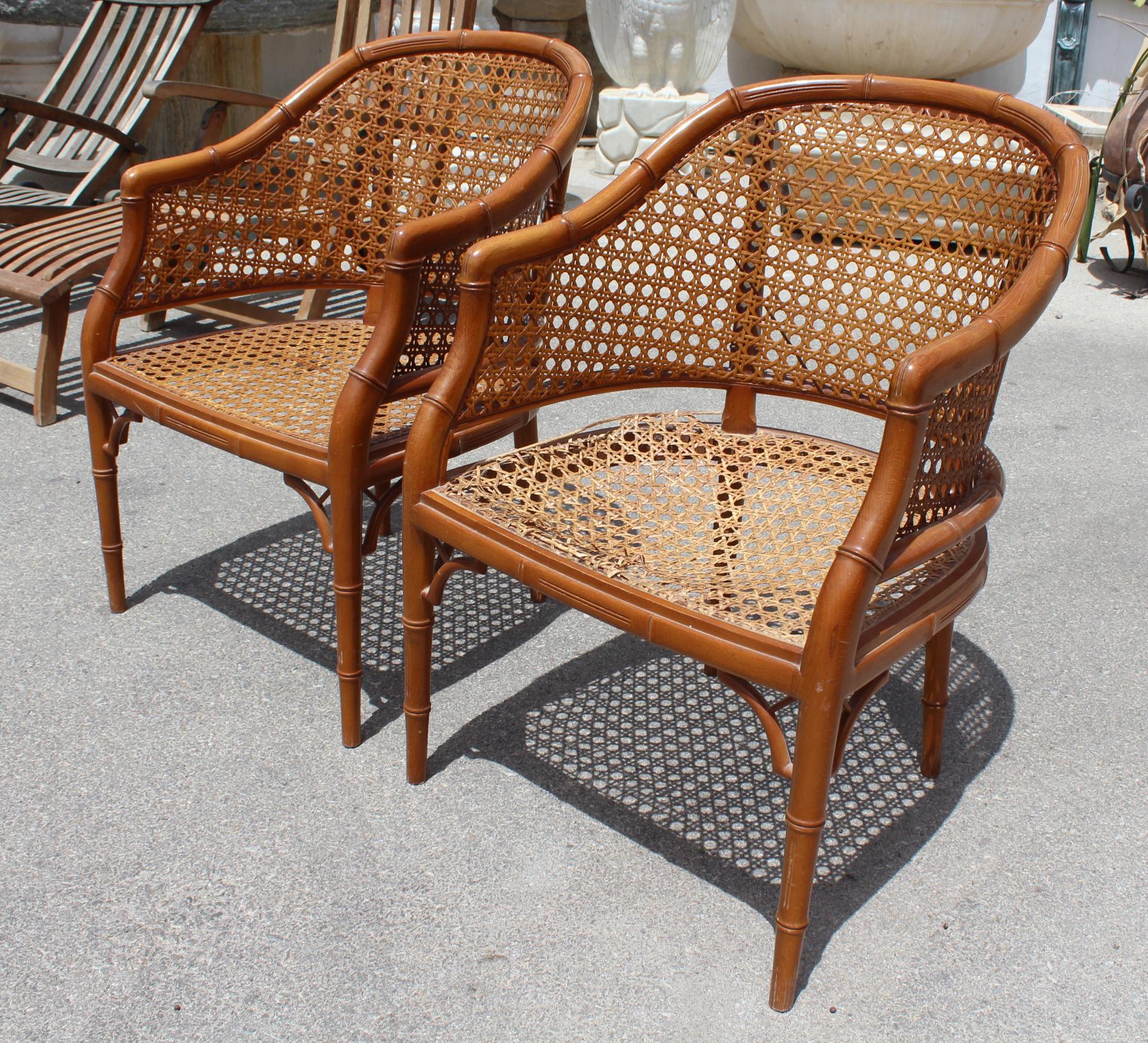 1970s Pair of Spanish Wooden Chairs Imitating Bamboo 5