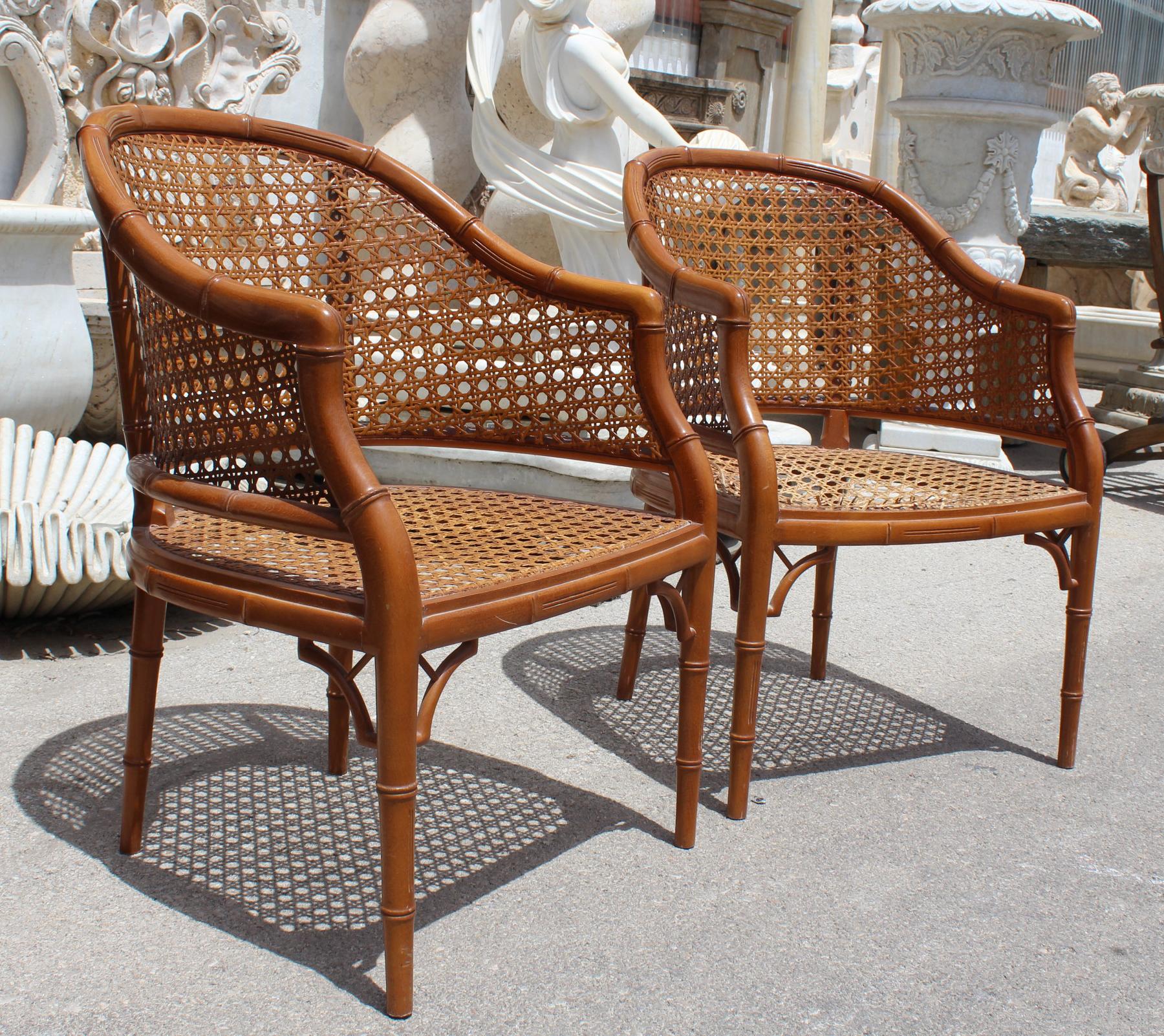 1970s Pair of Spanish Wooden Chairs Imitating Bamboo In Good Condition In Marbella, ES