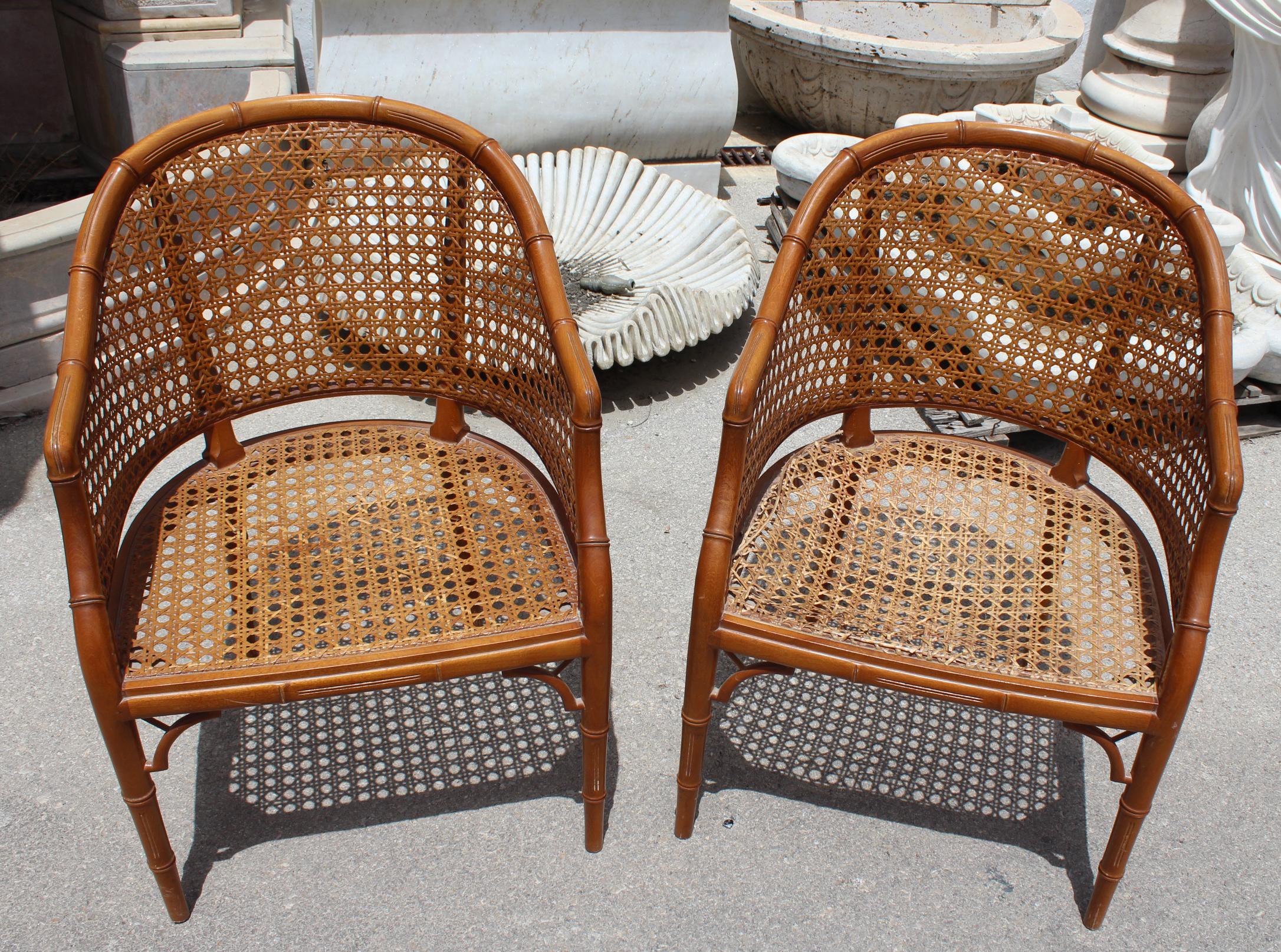 20th Century 1970s Pair of Spanish Wooden Chairs Imitating Bamboo