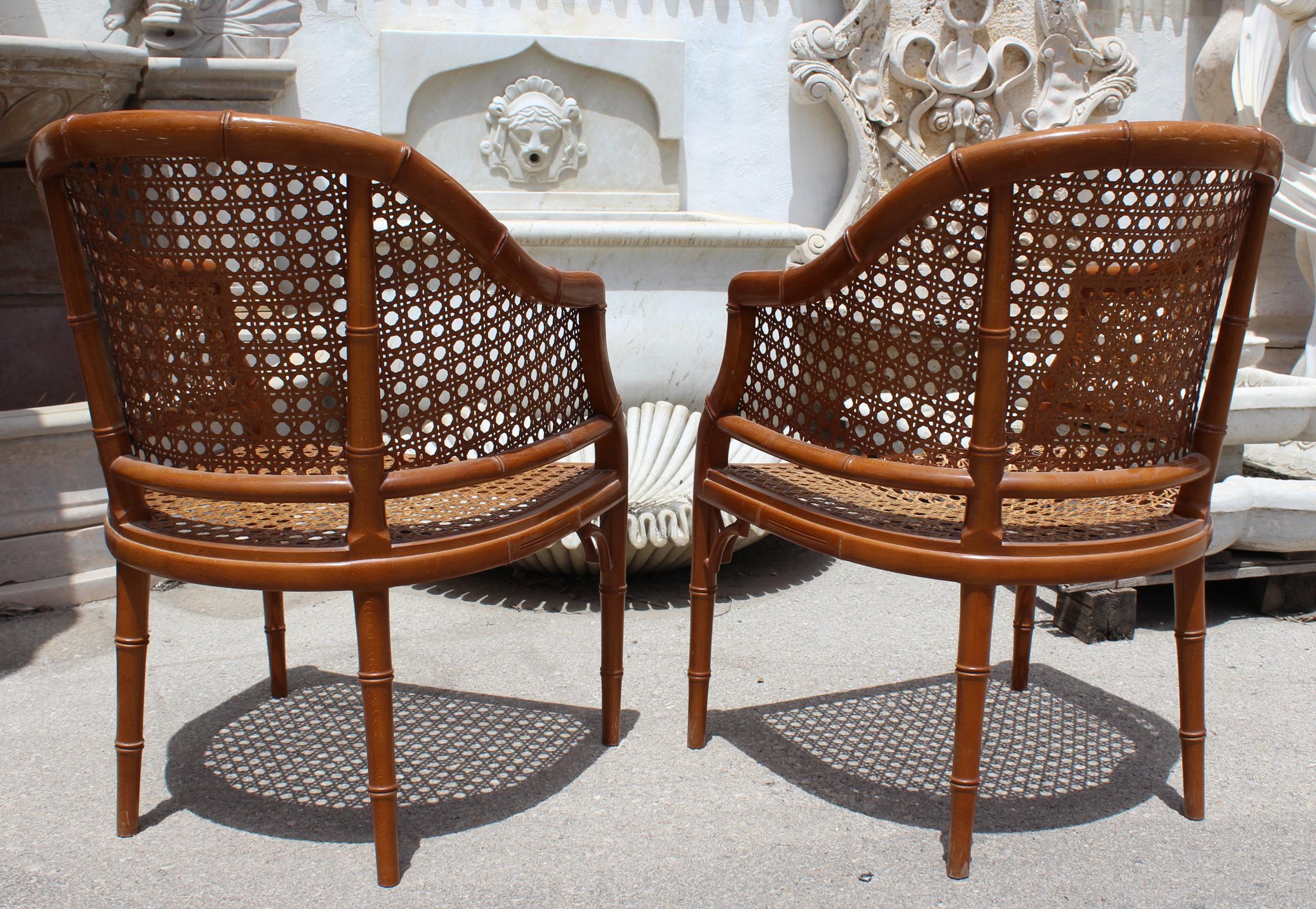 Wicker 1970s Pair of Spanish Wooden Chairs Imitating Bamboo