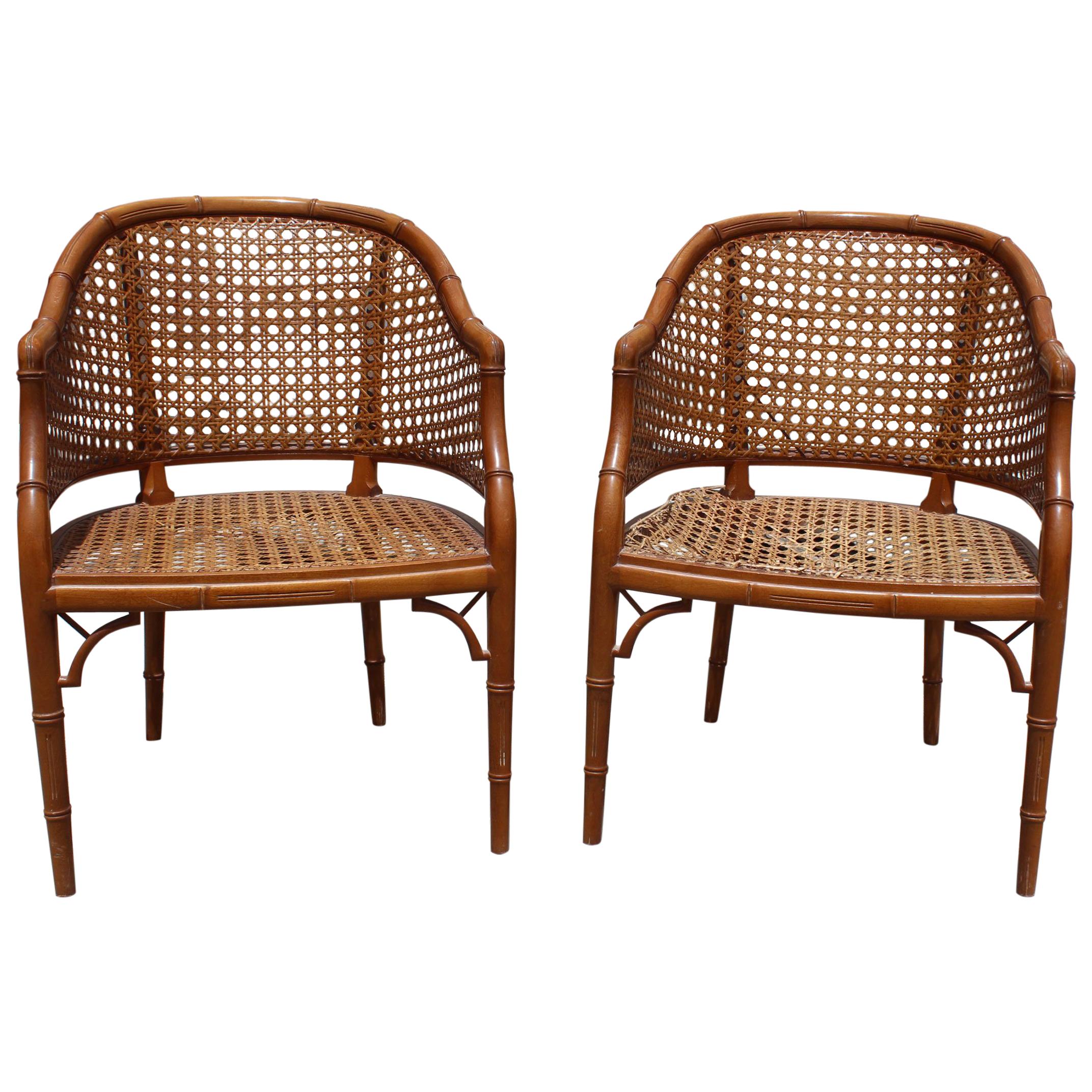 1970s Pair of Spanish Wooden Chairs Imitating Bamboo