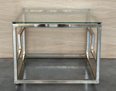 1970s Pair of  Square Brass and Glass Structural Coffee tables, Italian