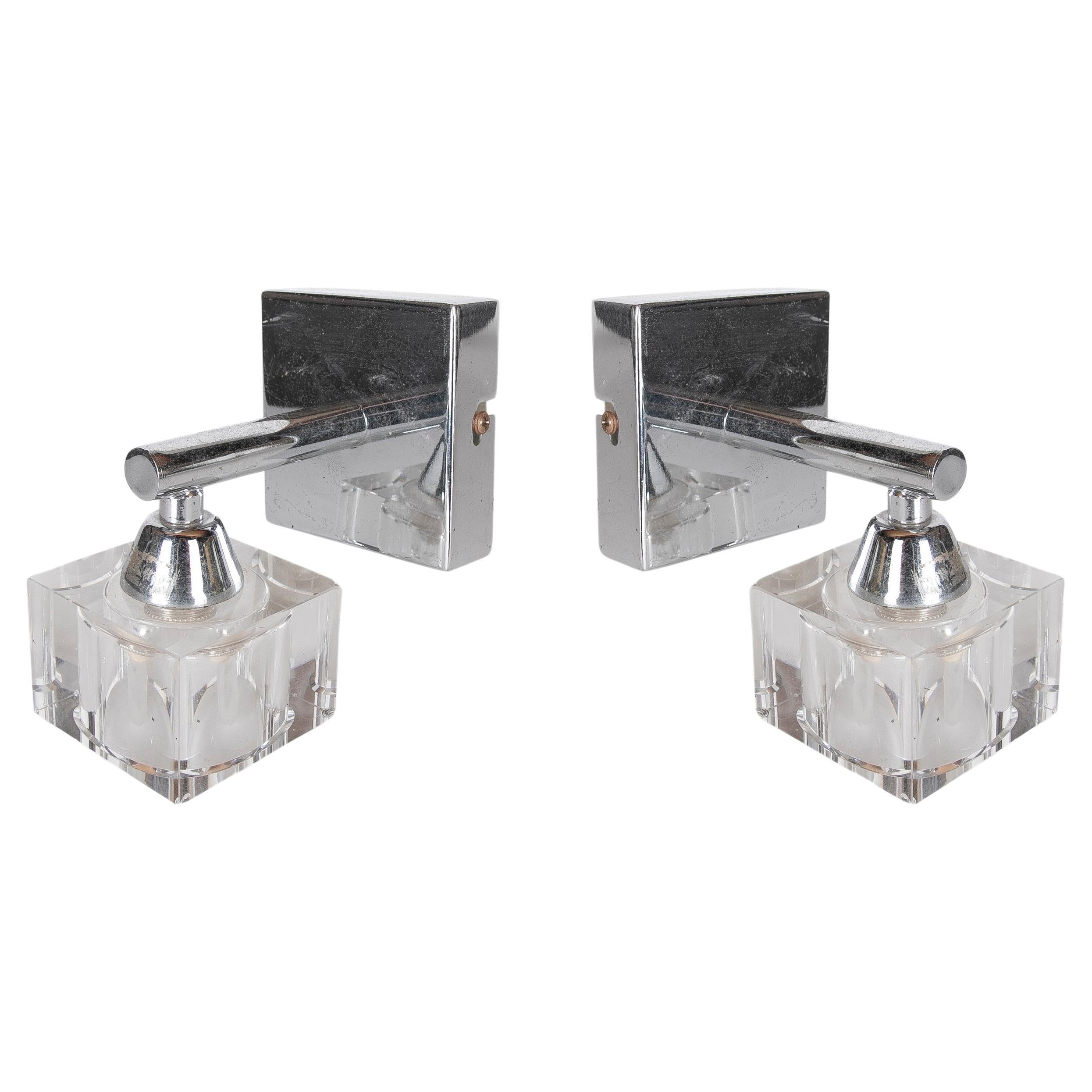 1970s Pair of Steel and Metraquilat Wall Sconces  For Sale