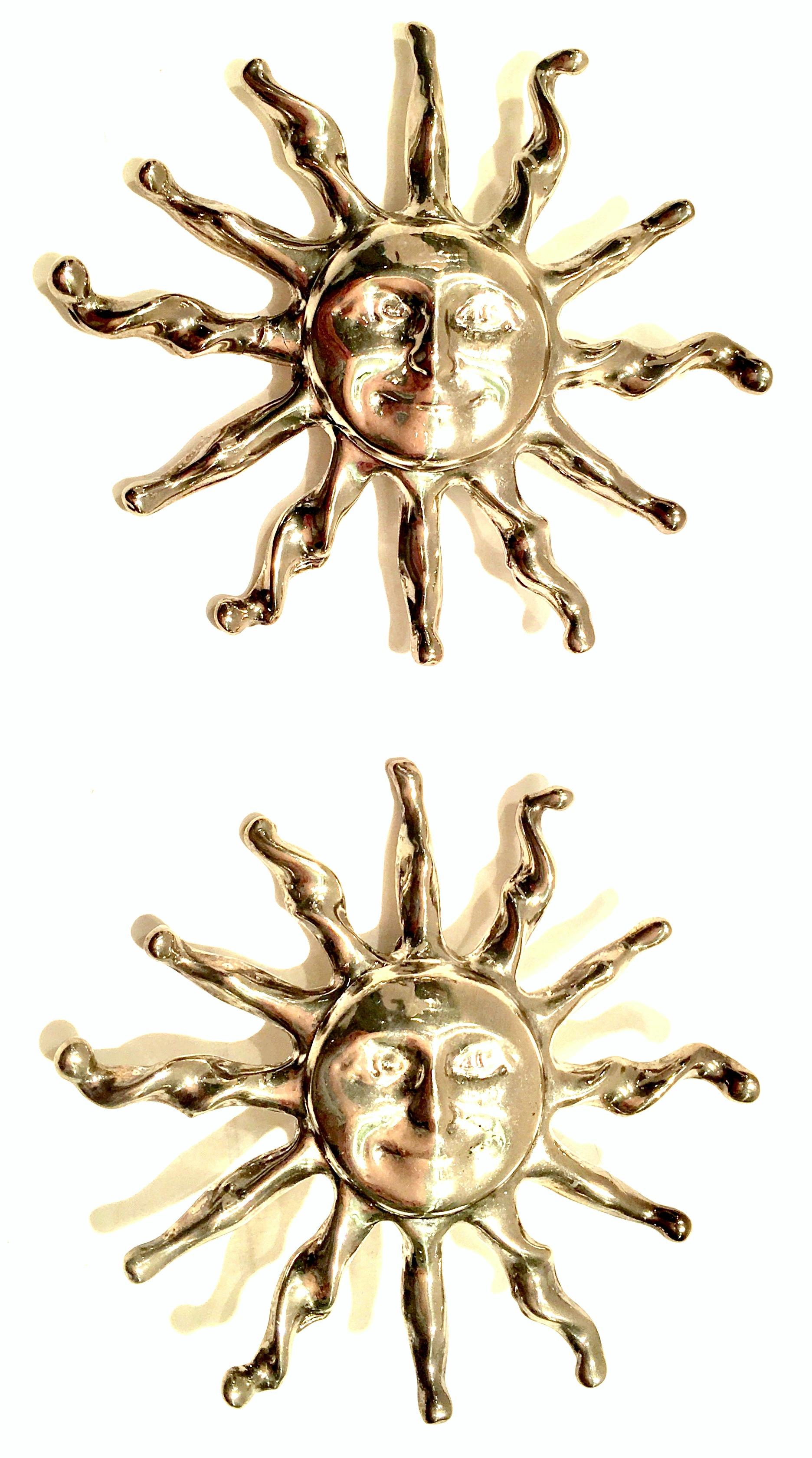 1970'S Pair Of Sterling Silver Large Abstract Sunburst Earrings For Sale 1