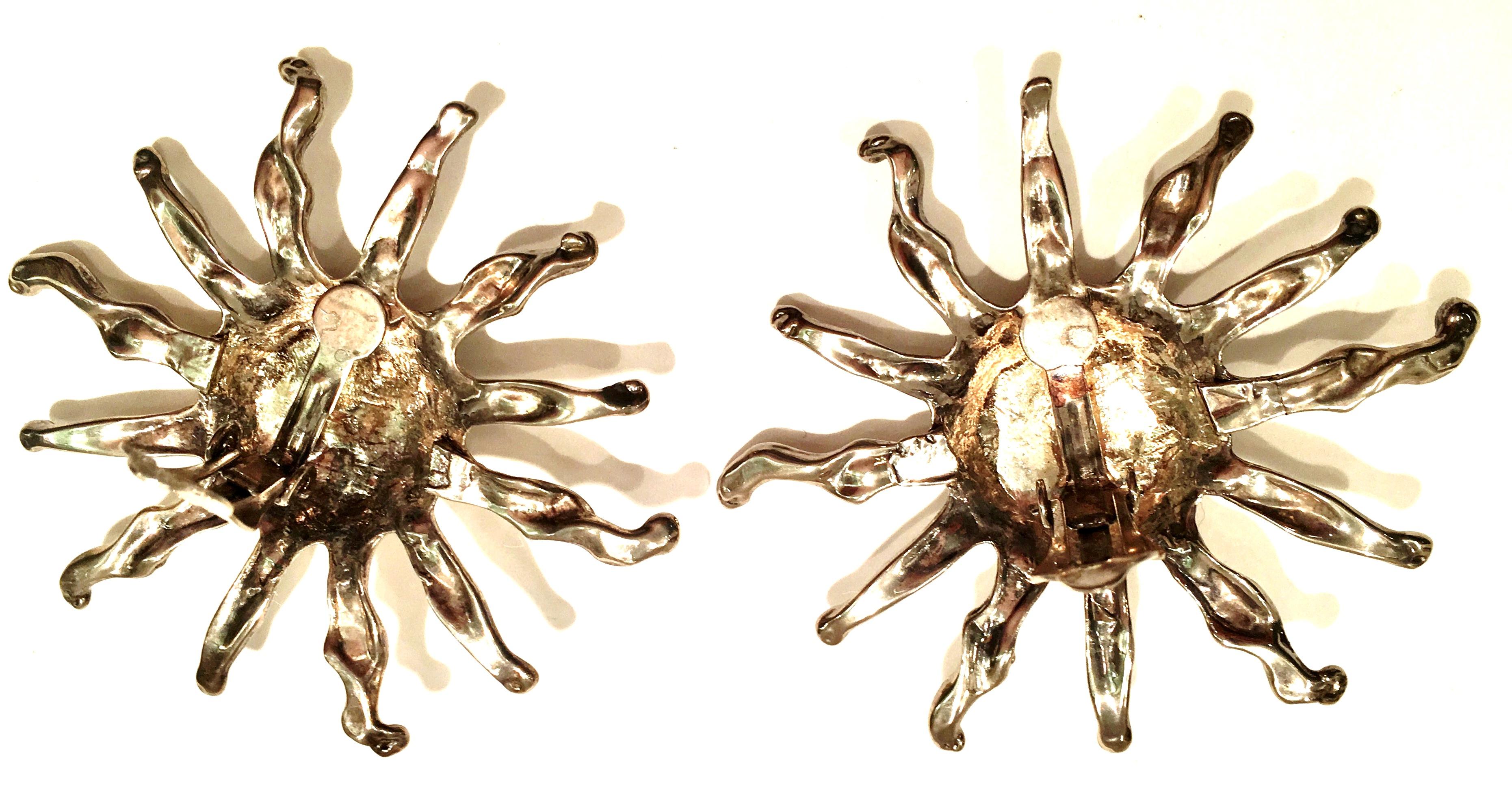 1970'S Pair Of Sterling Silver Large Abstract Sunburst Earrings For Sale 2
