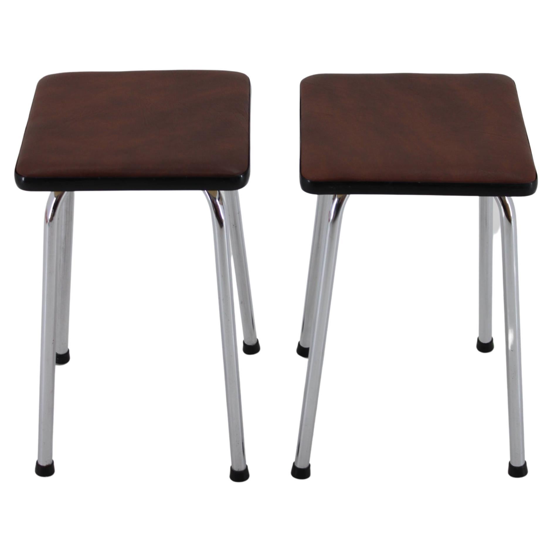 1970s Pair of Stools with Leatherette Upholstery, Czechoslovakia