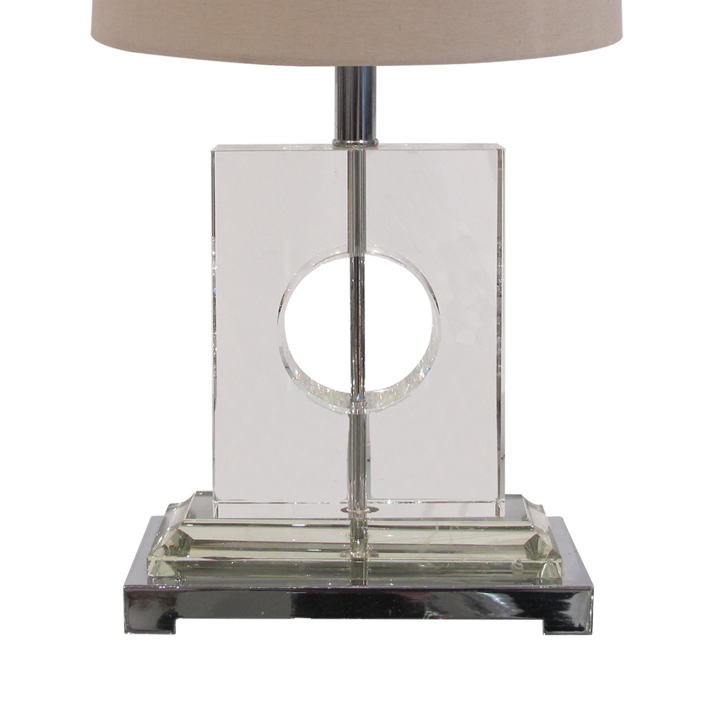 Late 20th Century 1970s Pair of Stylish Italian Glass & Chrome Rectangular Table Lamps Inc Shades
