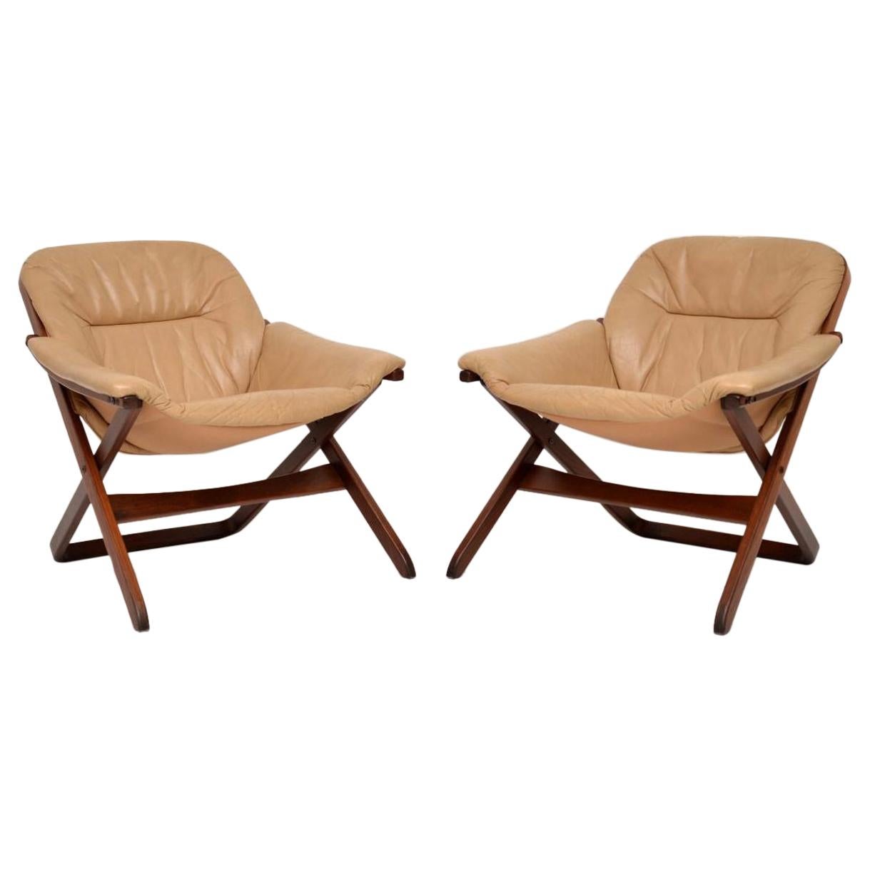 1970s Pair of Swedish Leather Armchairs