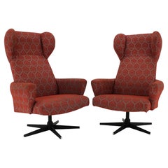 1970s Pair of Swivel Wingback Armchairs, Czechoslovakia