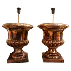 Paire de lampes de bureau des années 1970 en forme de gobelet en céramique avec finition brillante