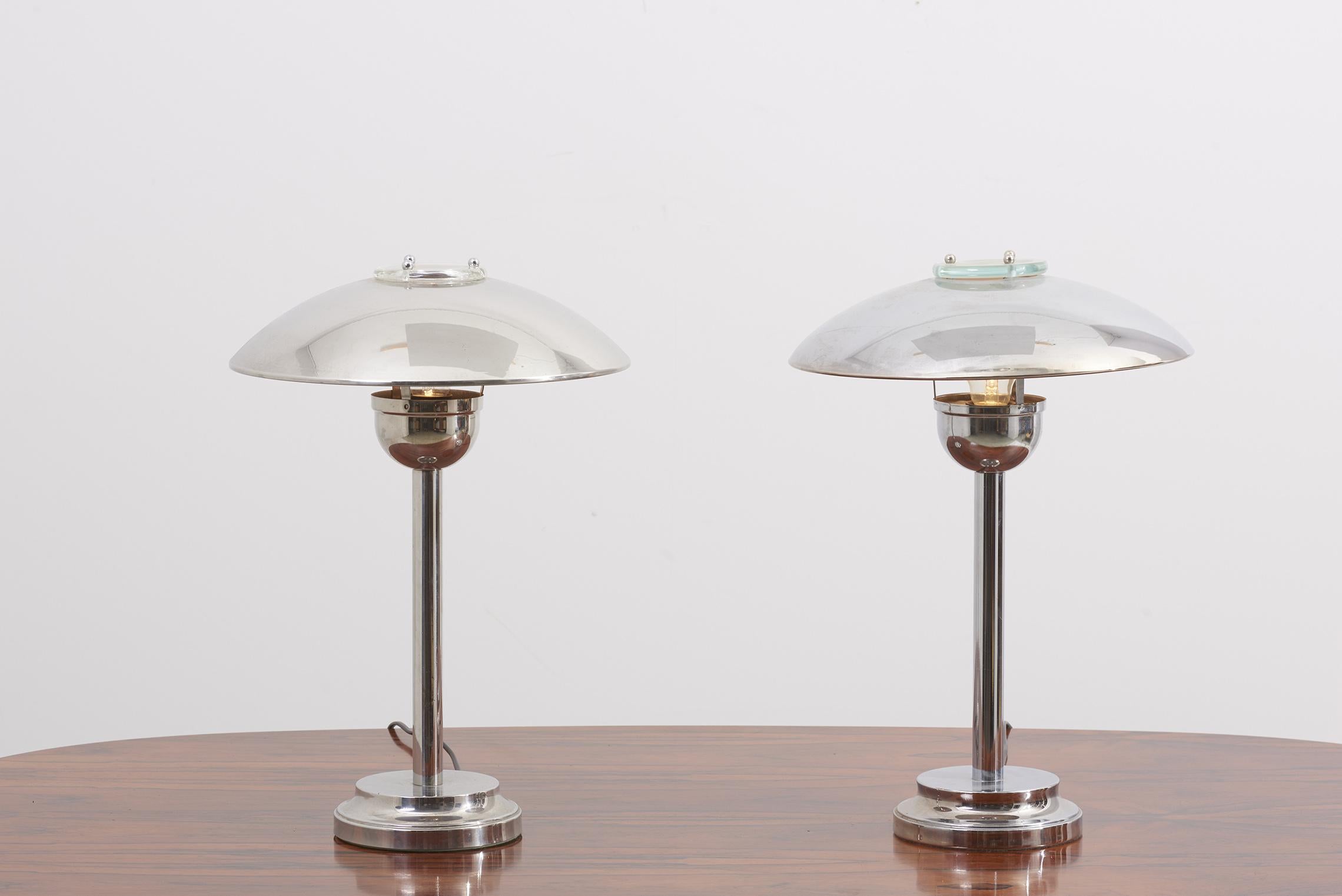 Set of 2 table lamps in polished steel / chrome.