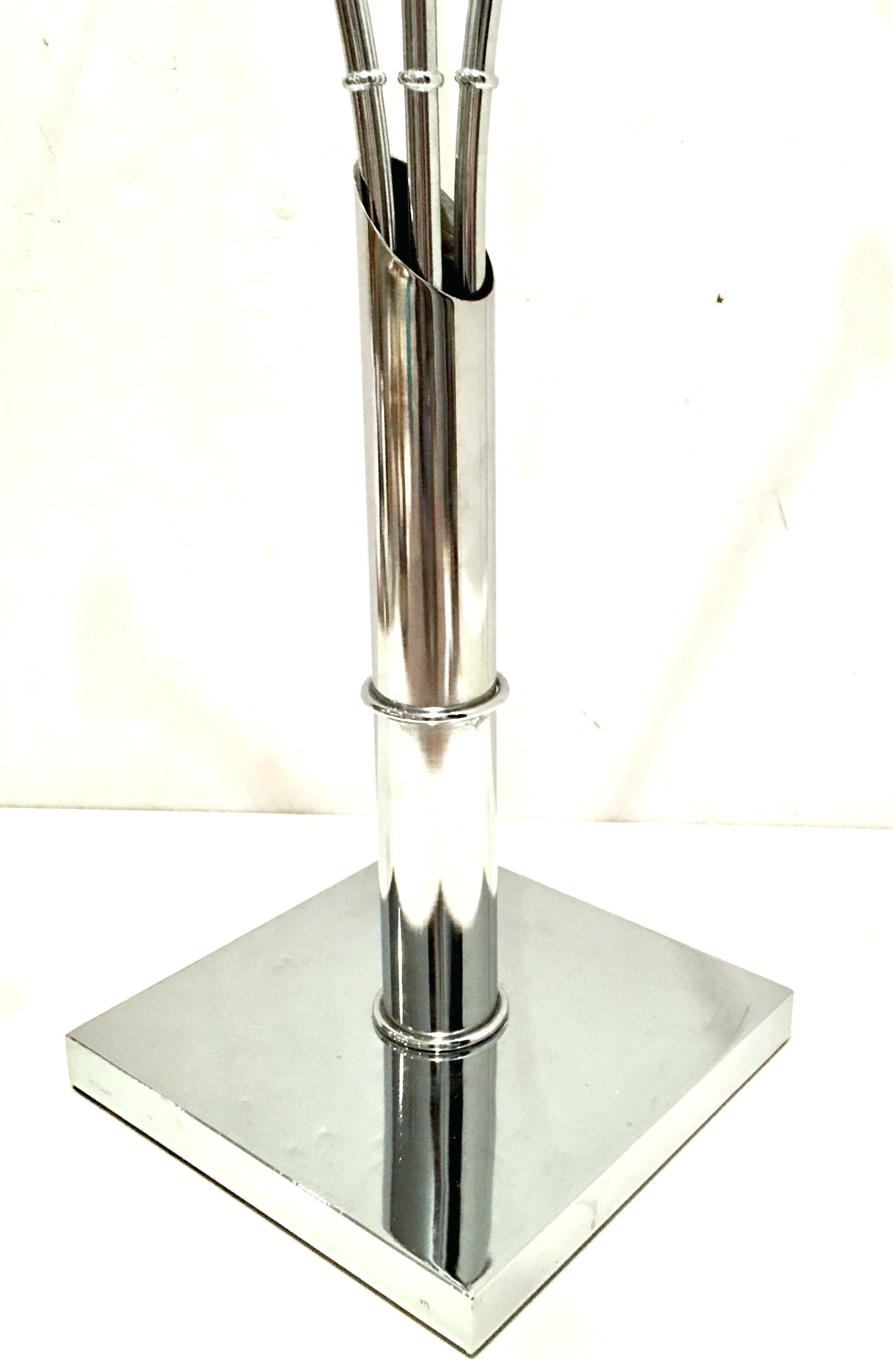 1970s Pair of Tall Chrome and Glass Faux Bamboo Side Tables 3