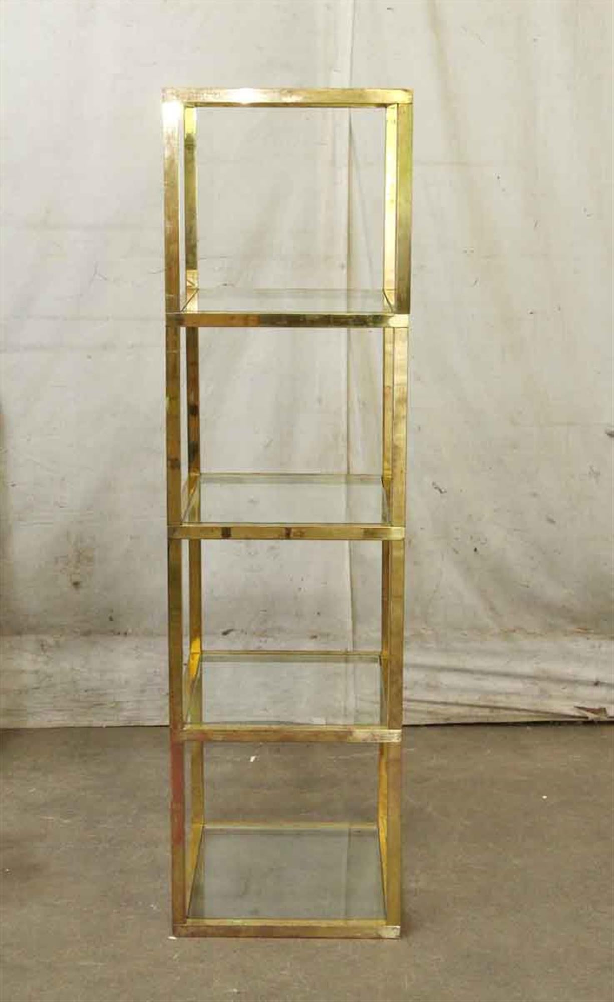 Mid-Century Modern 1970s Pair of Tall Polished Brass and Glass Étagère from Paris, France