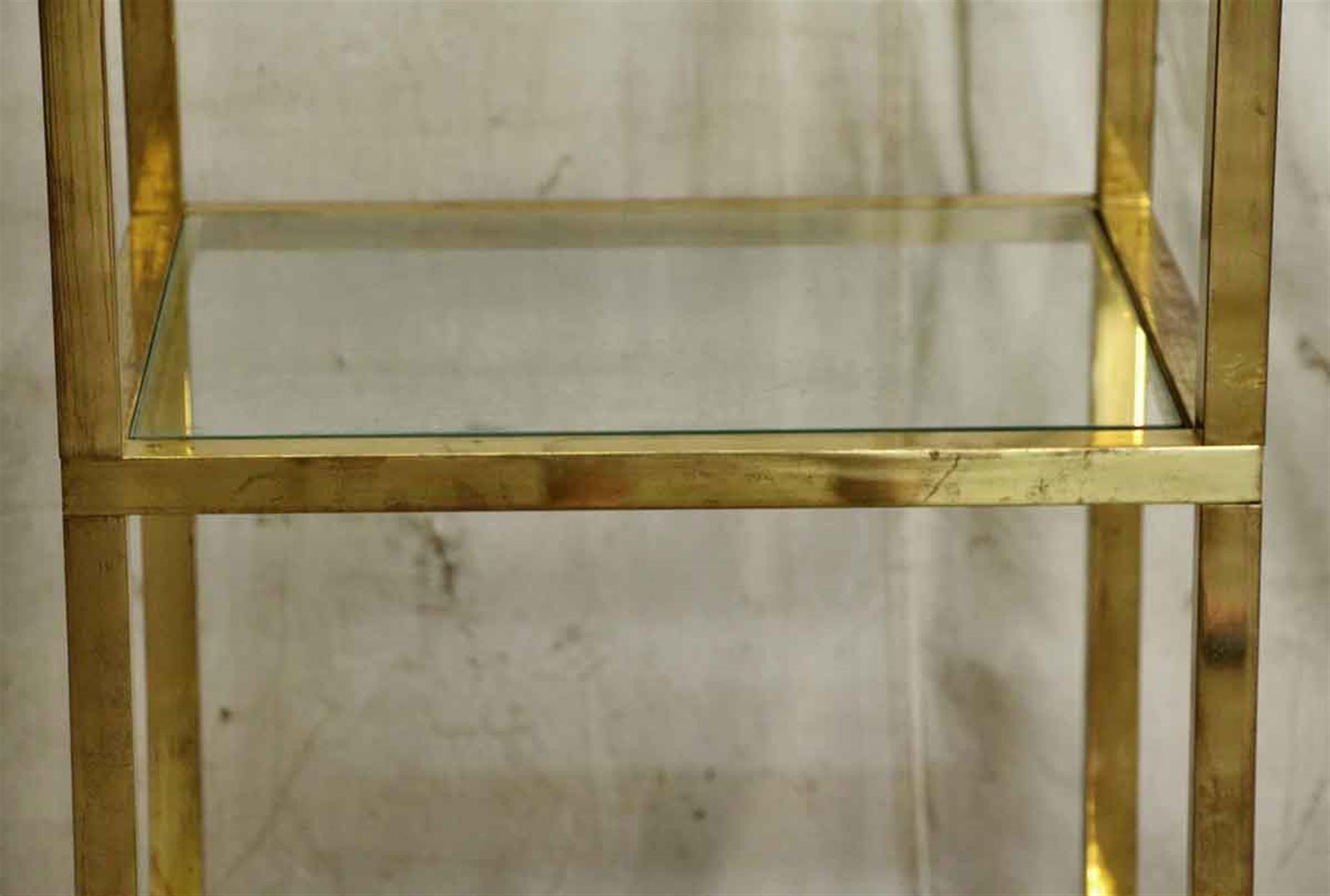 French 1970s Pair of Tall Polished Brass and Glass Étagère from Paris, France